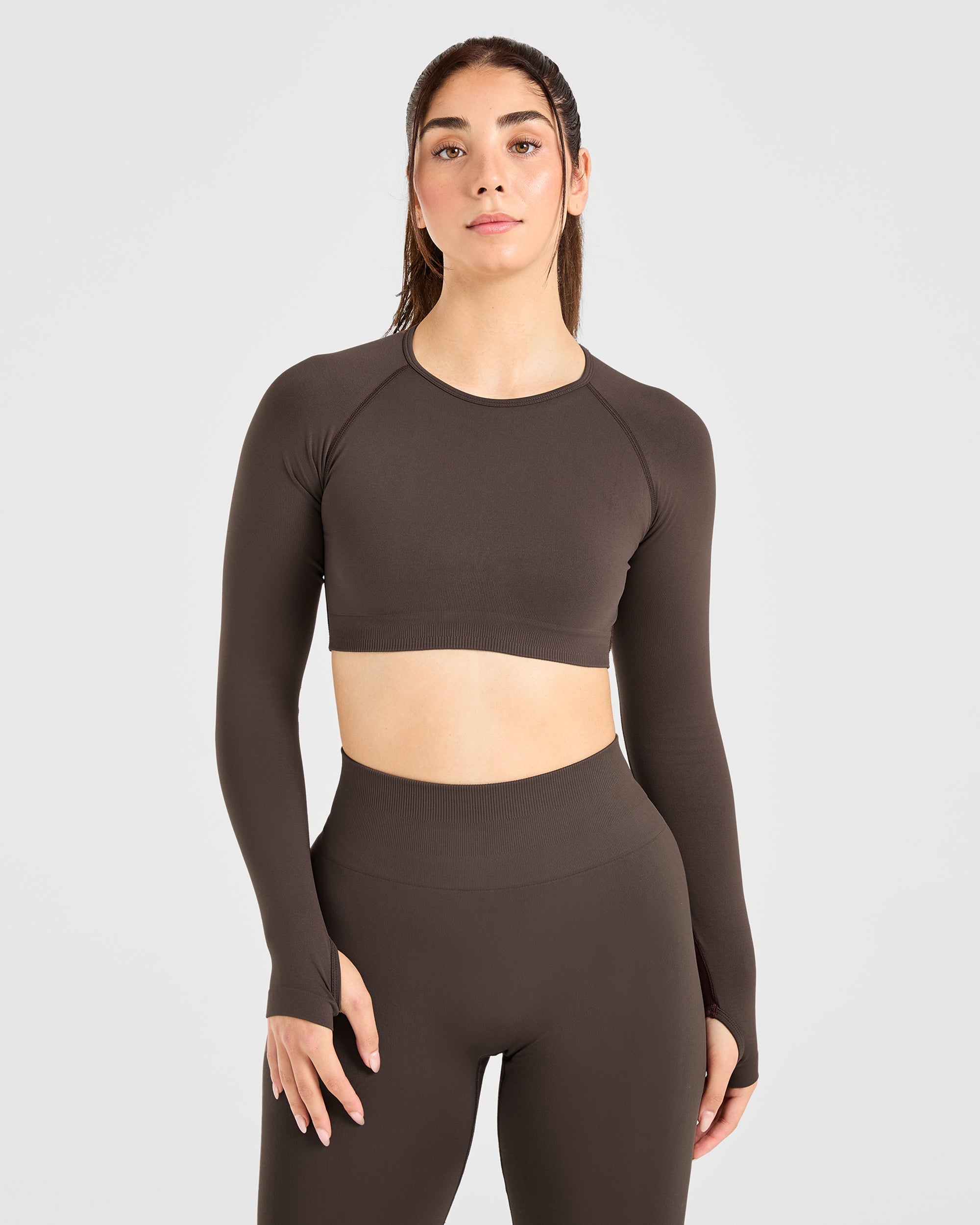 Power Seamless Long Sleeve Crop Top - Chestnut Braun