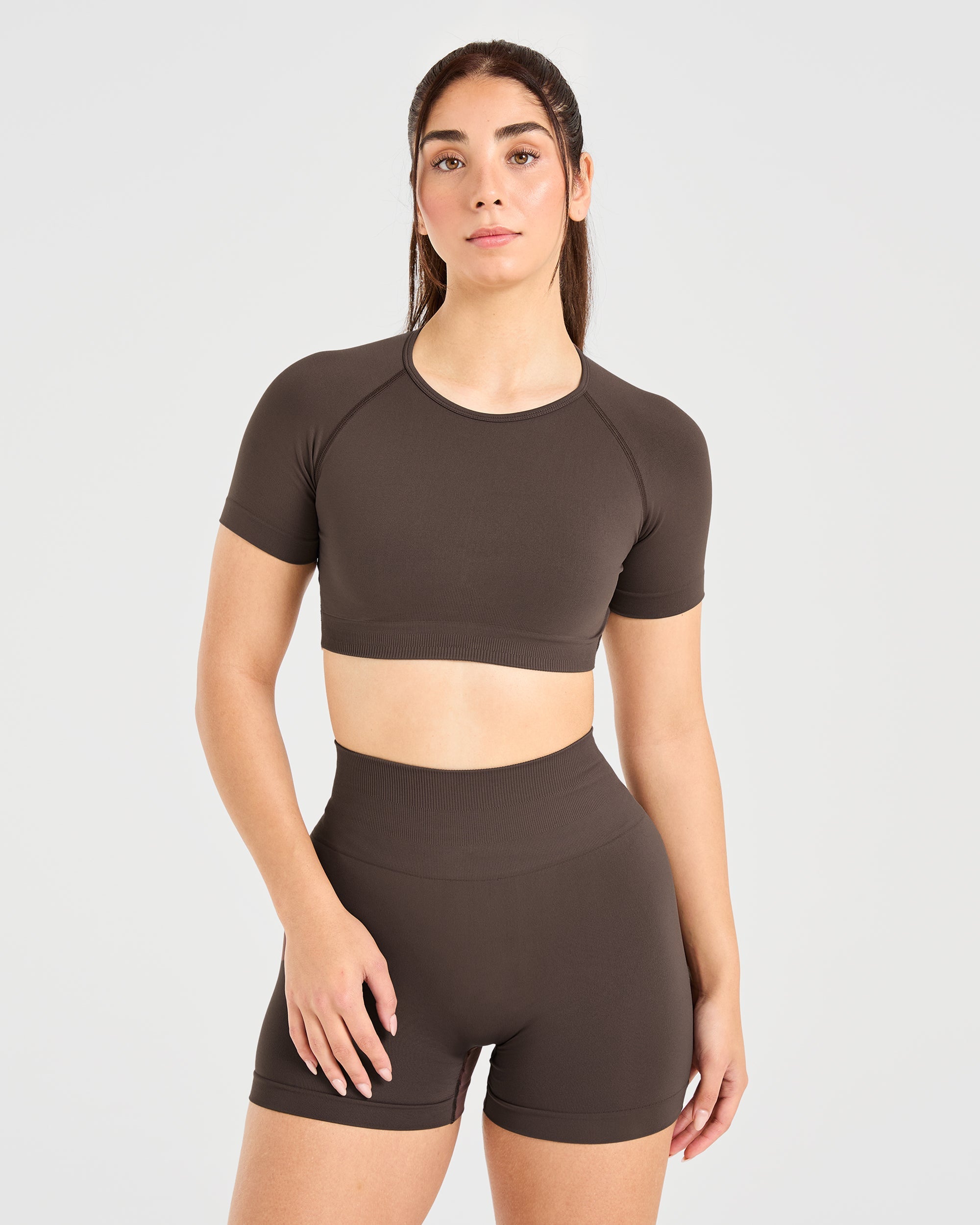 Power Seamless Crop Top - Chestnut Braun