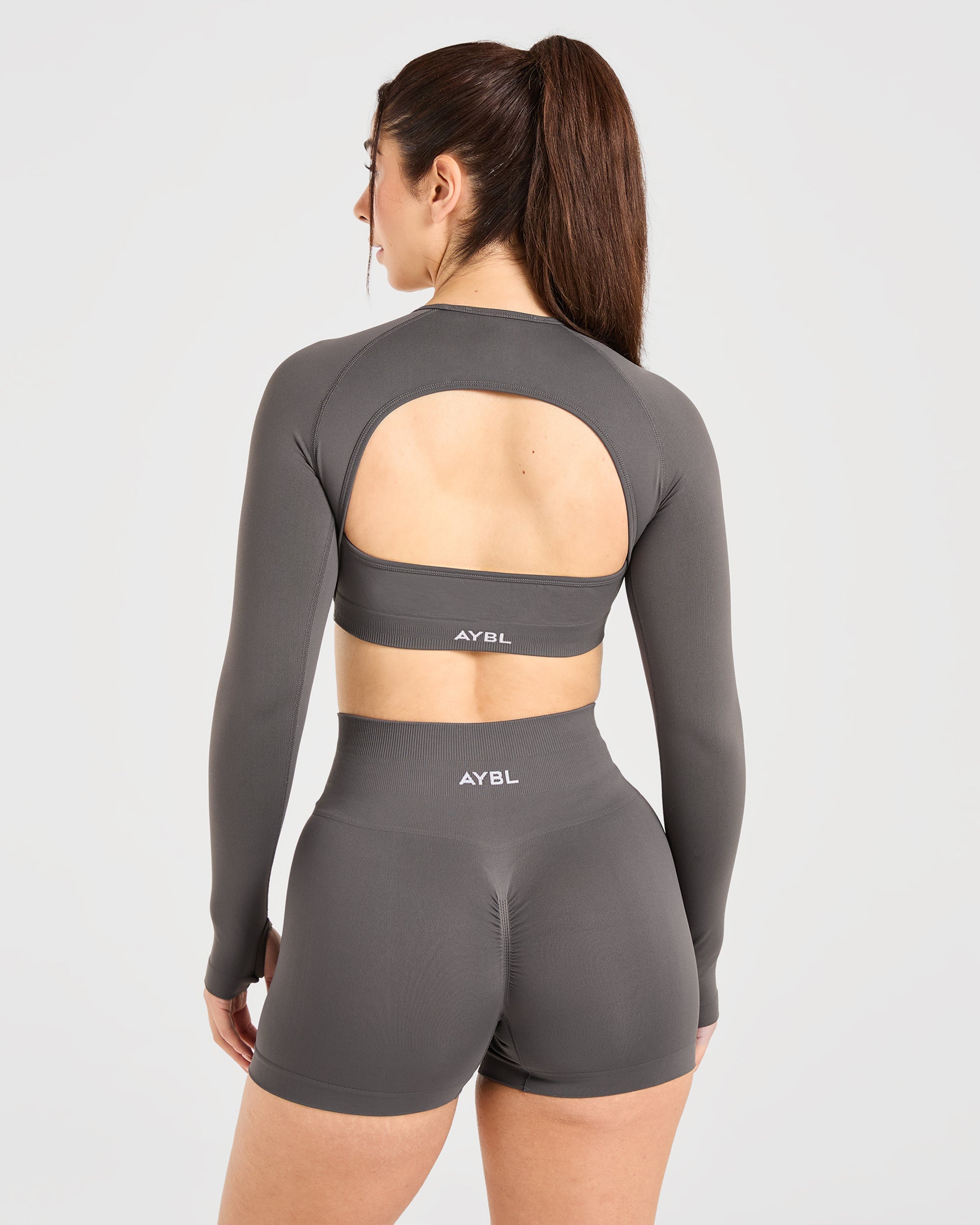 Power Seamless Long Sleeve Crop Top - Charcoal