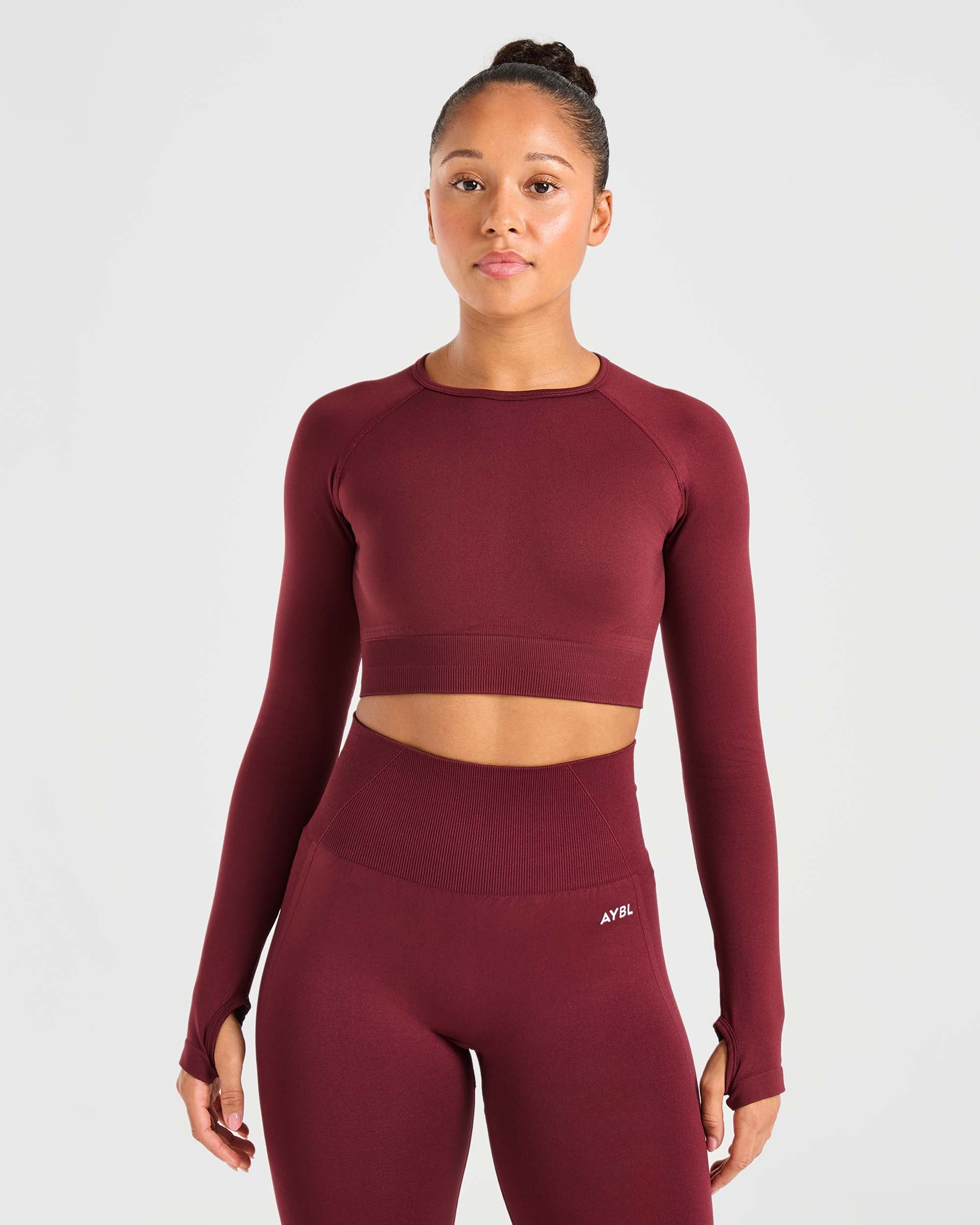 Empower Seamless Long Sleeve Crop Top - Rot Wine