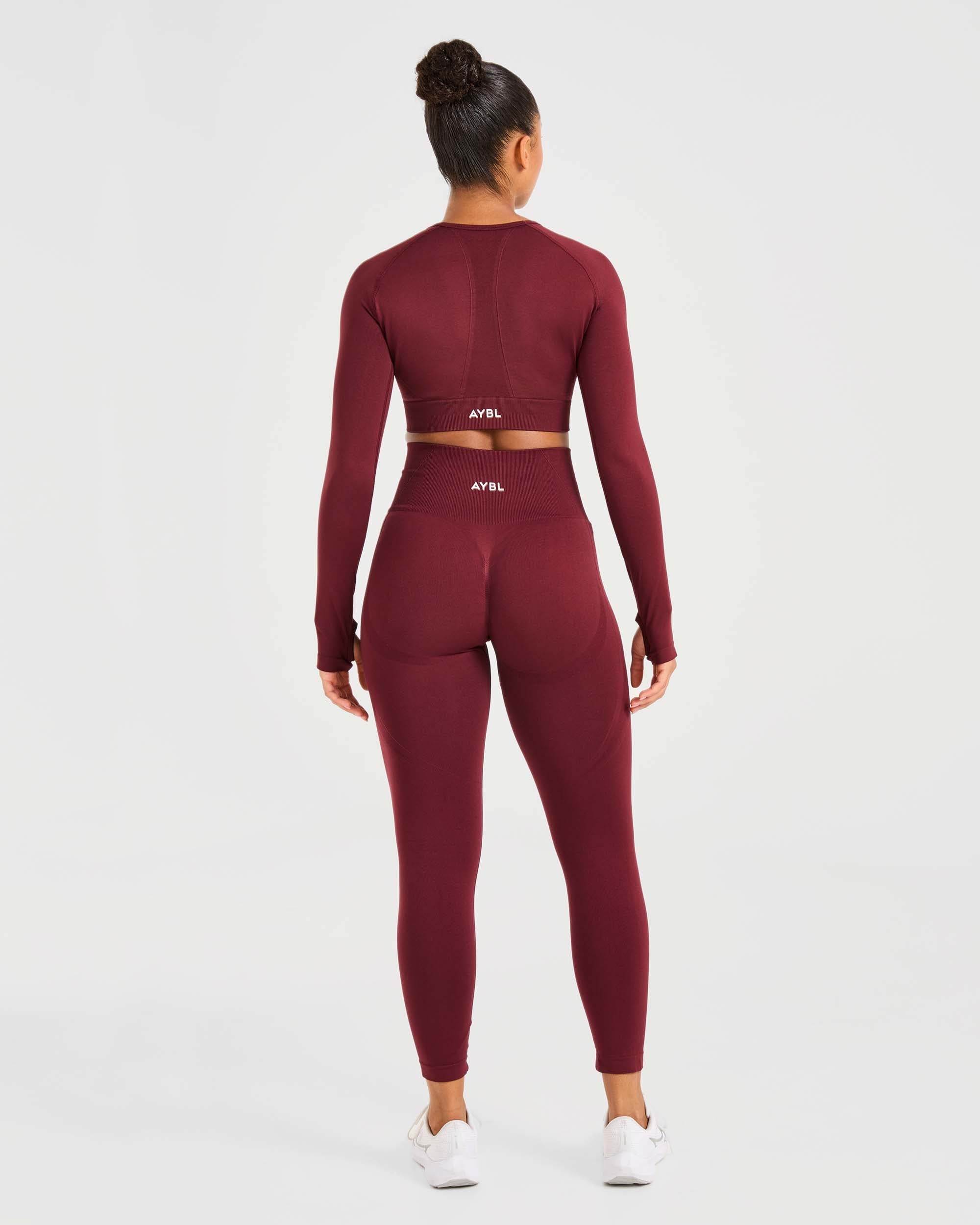 Empower Seamless Long Sleeve Crop Top - Rot Wine