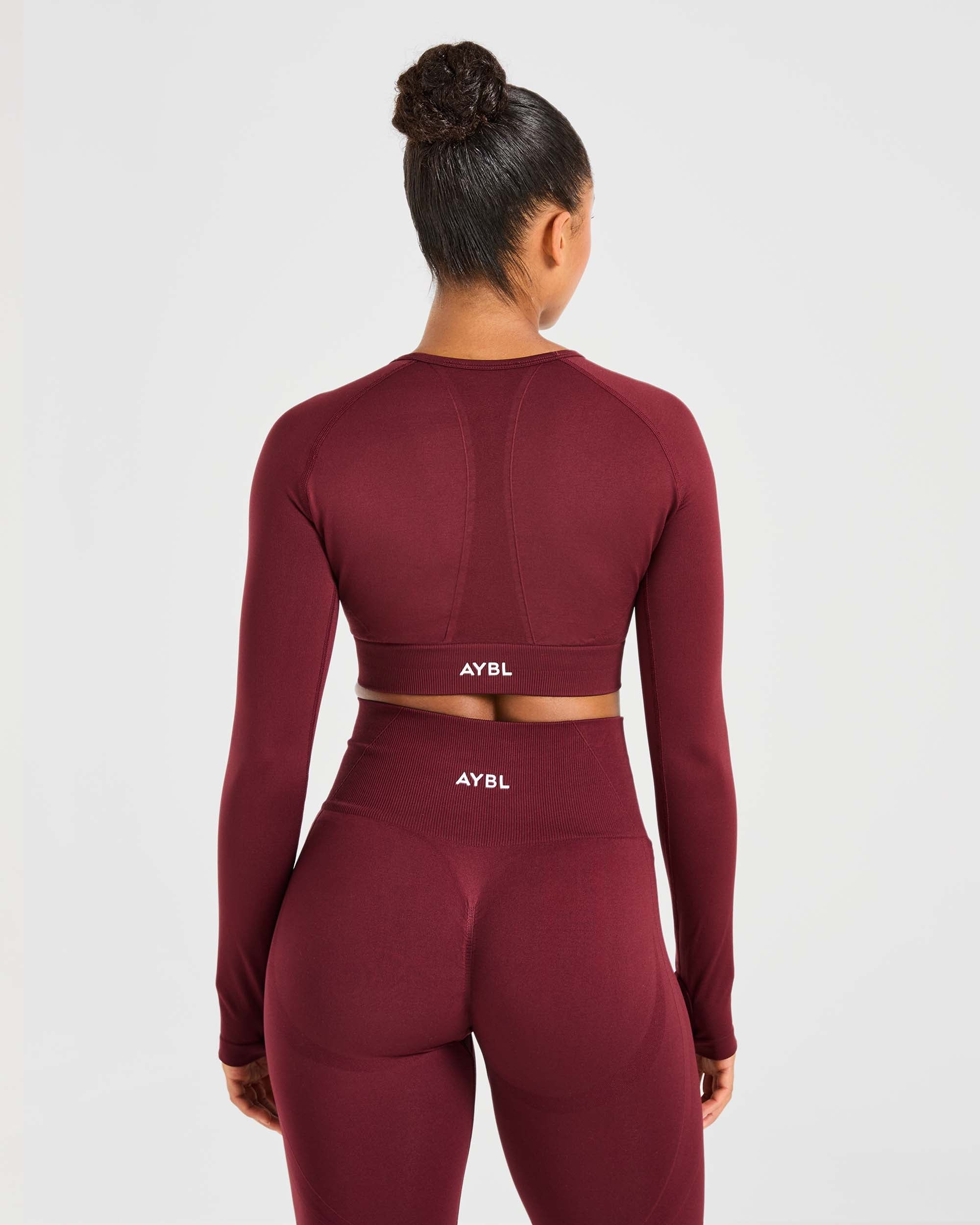 Empower Seamless Long Sleeve Crop Top - Rot Wine