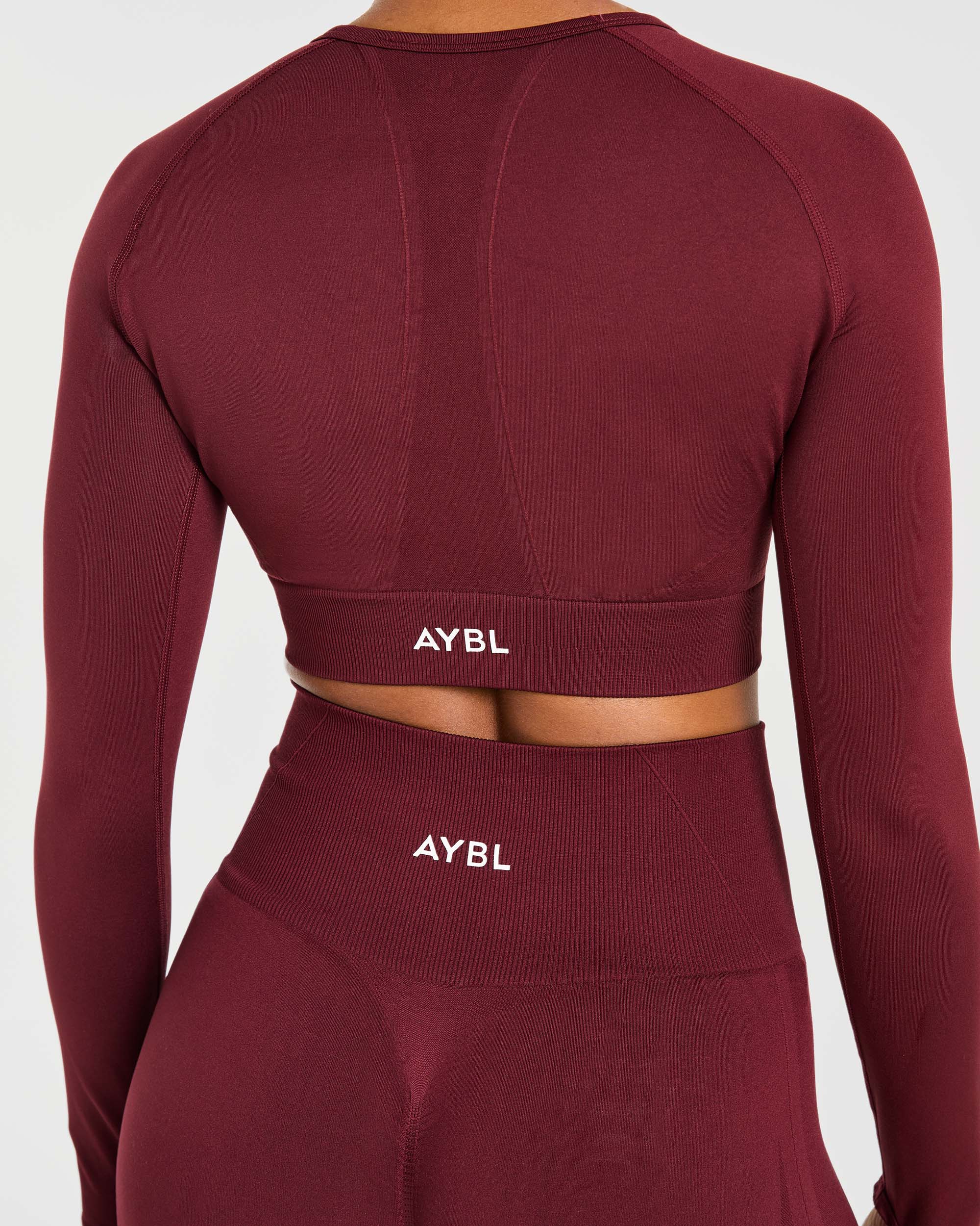 Empower Seamless Long Sleeve Crop Top - Rot Wine