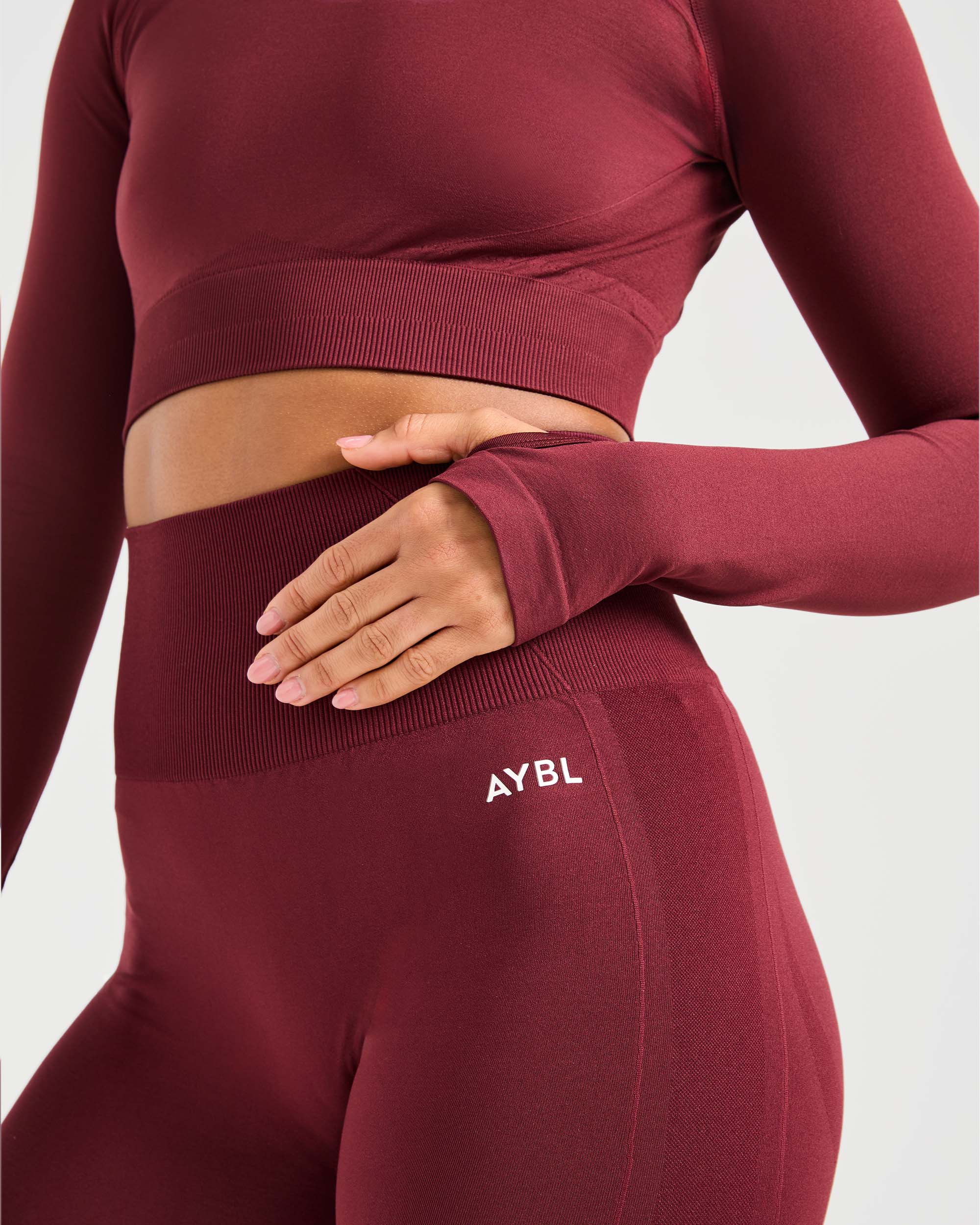 Empower Seamless Long Sleeve Crop Top - Rot Wine