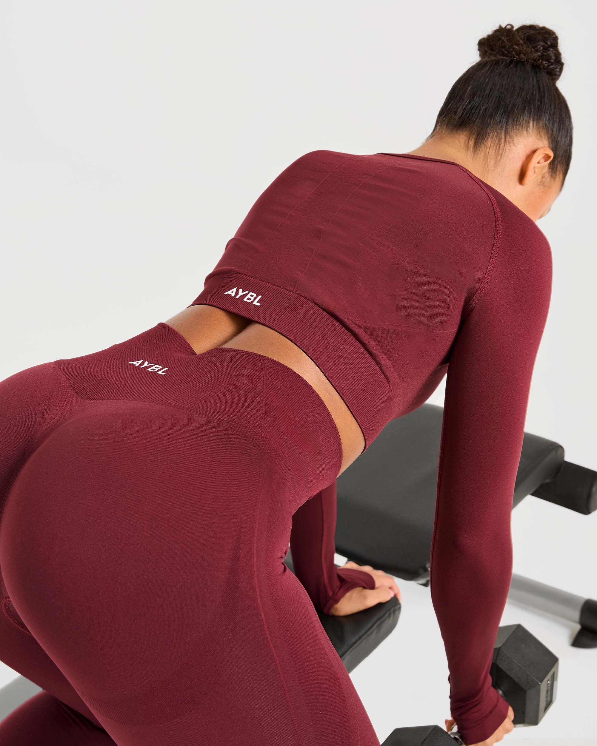 Empower Seamless Long Sleeve Crop Top - Rot Wine