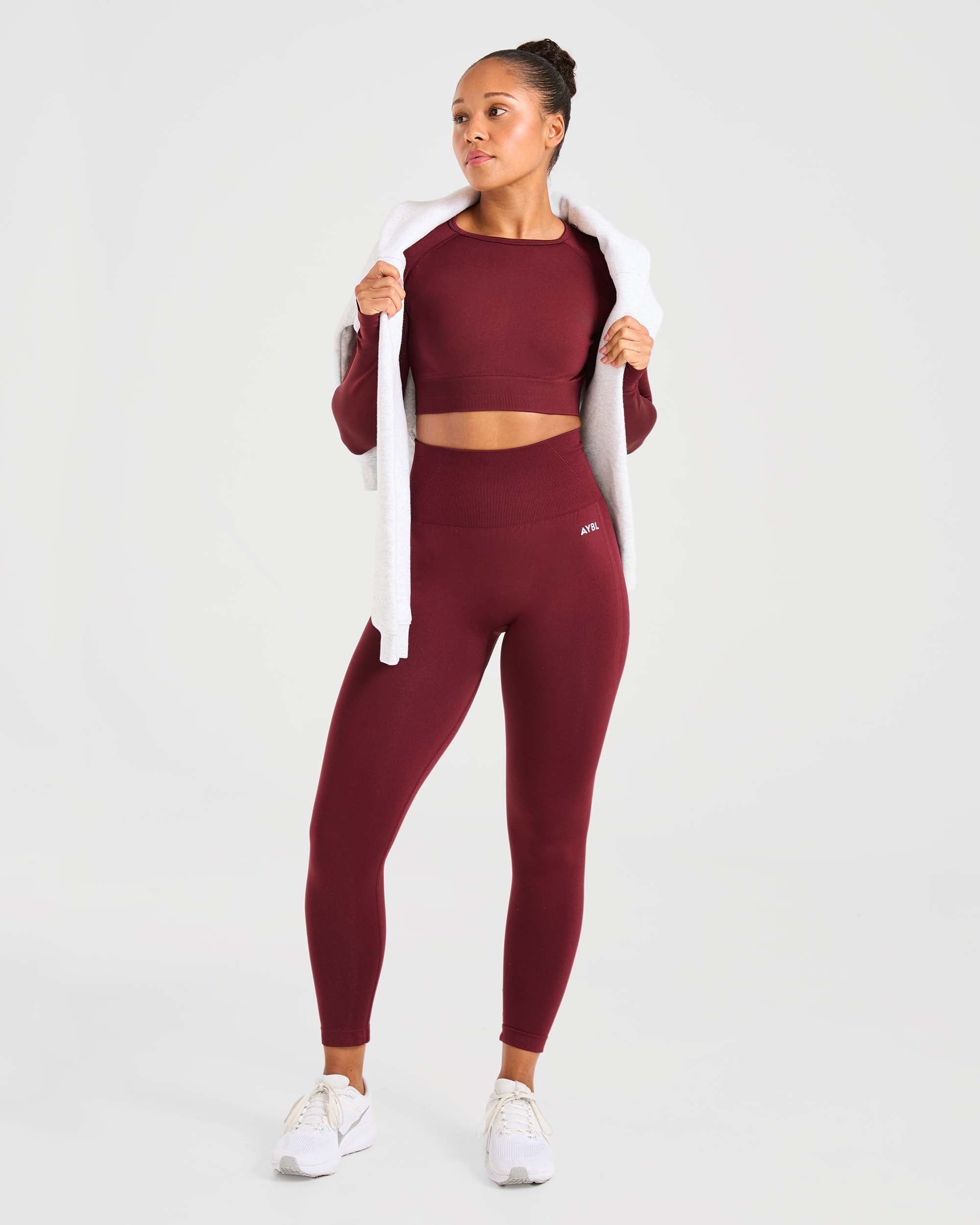 Empower Seamless Long Sleeve Crop Top - Rot Wine