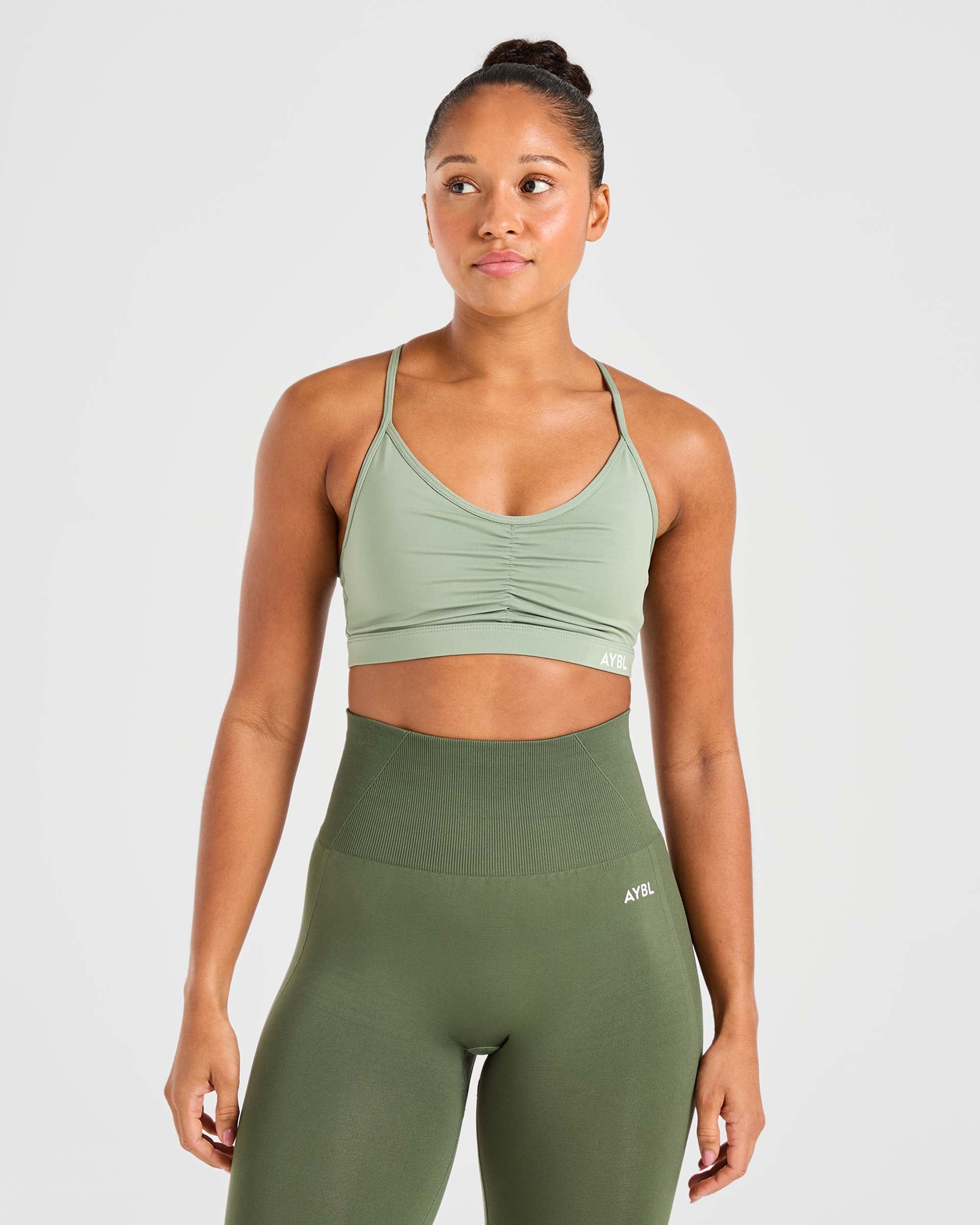 Essential Ruched Sports Bra - Olive Grün