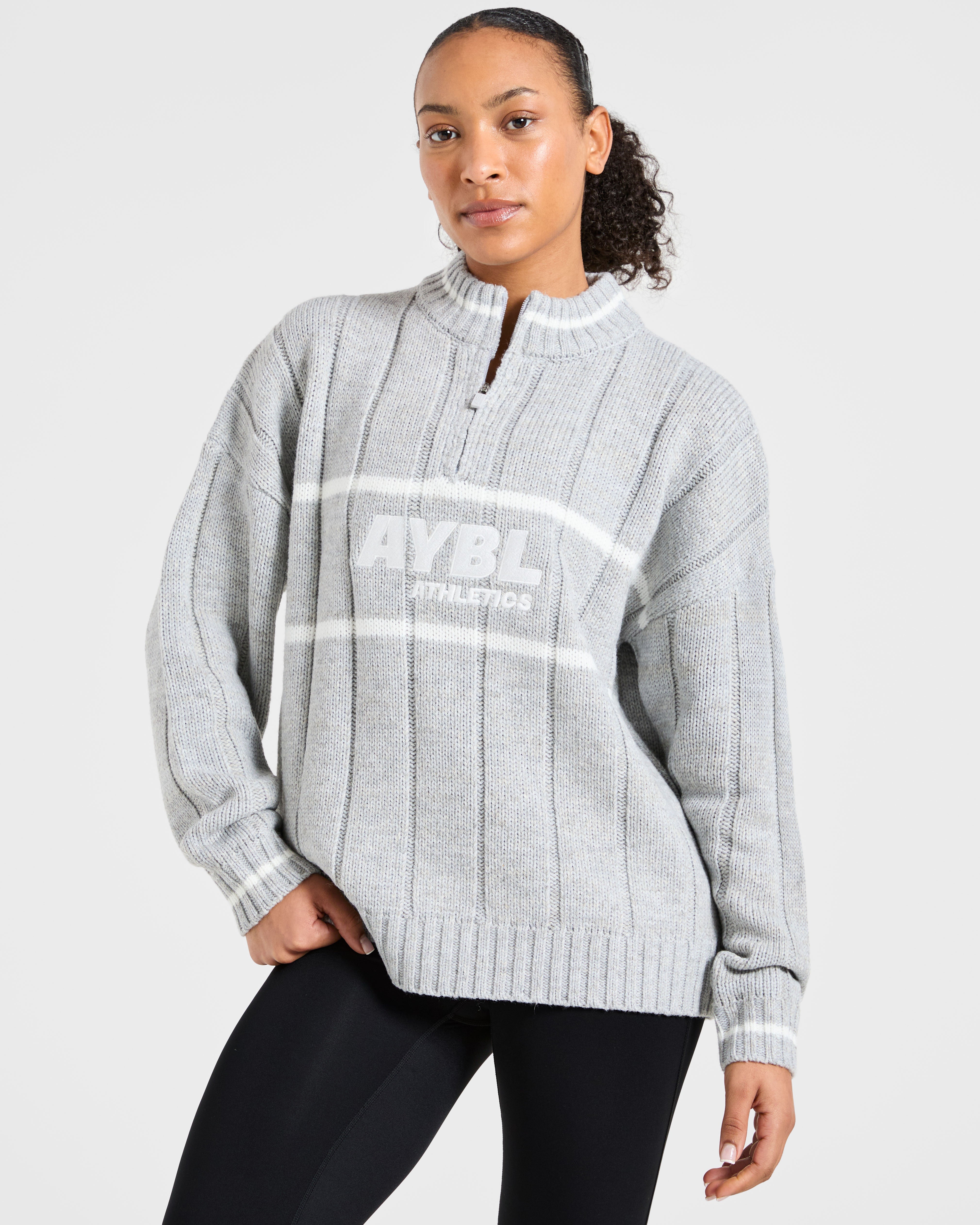 Athletics Oversized Knitted 1/4 Zip - Grau Marl