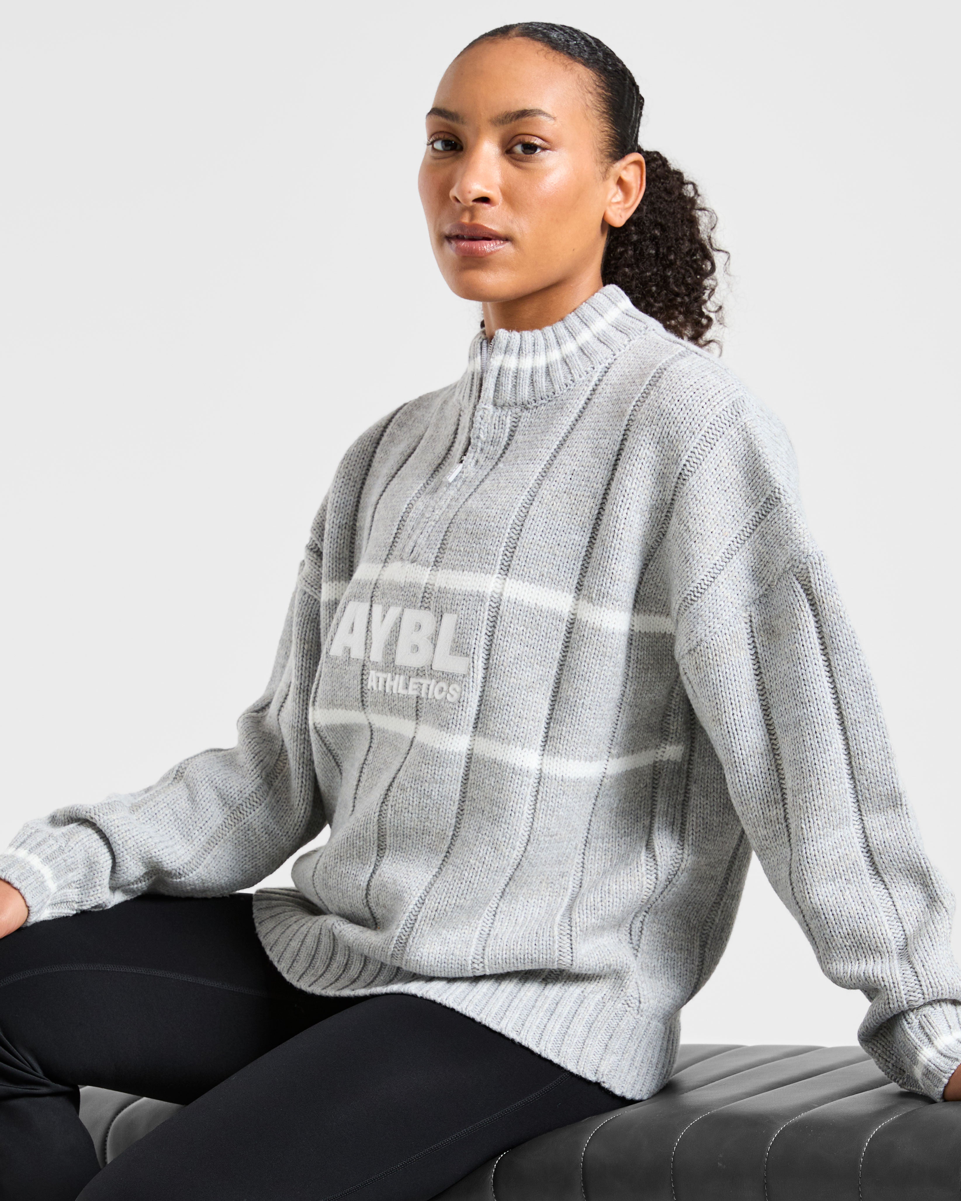 Athletics Oversized Knitted 1/4 Zip - Grau Marl