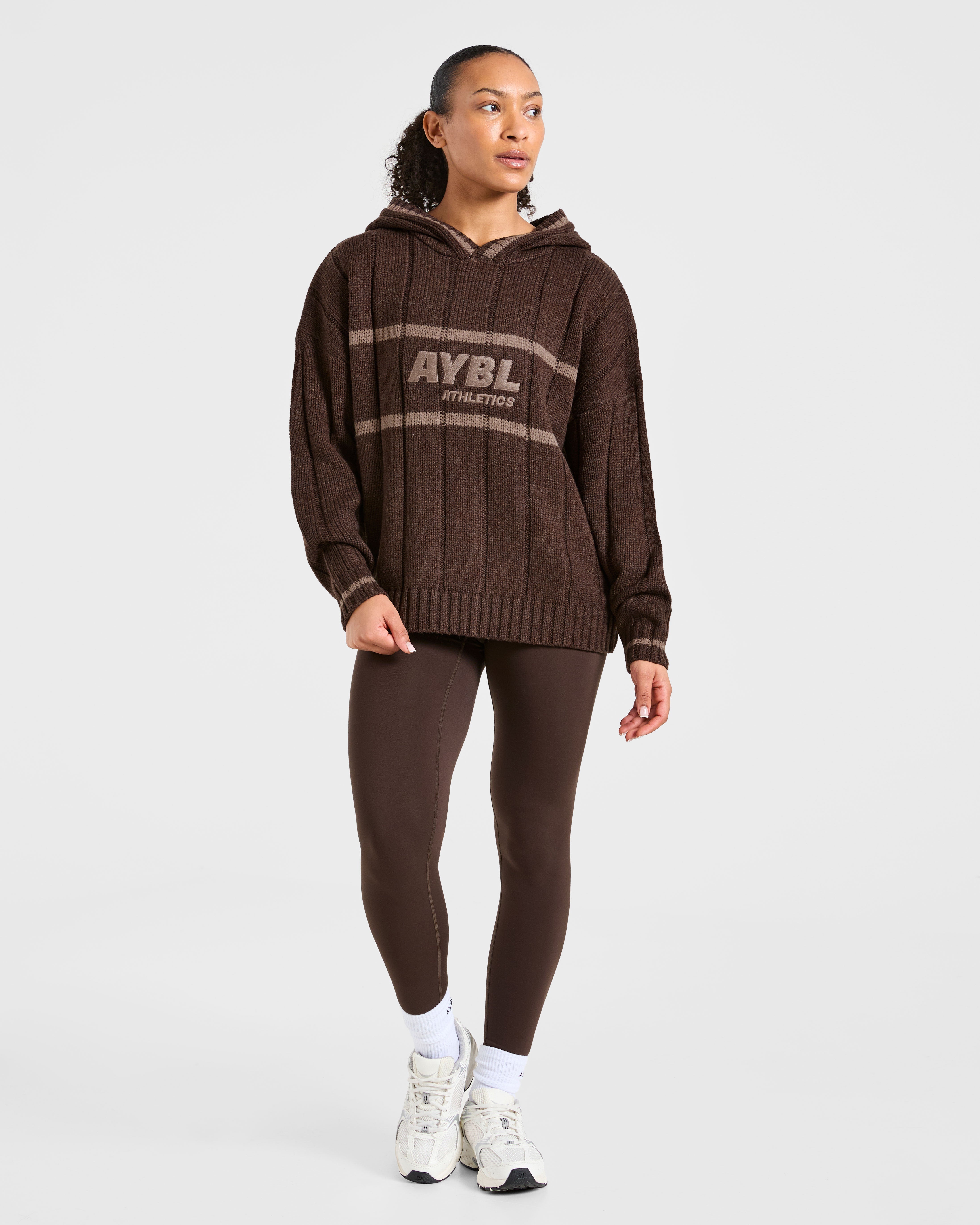 Athletics Oversized Knitted Hoodie - Braun