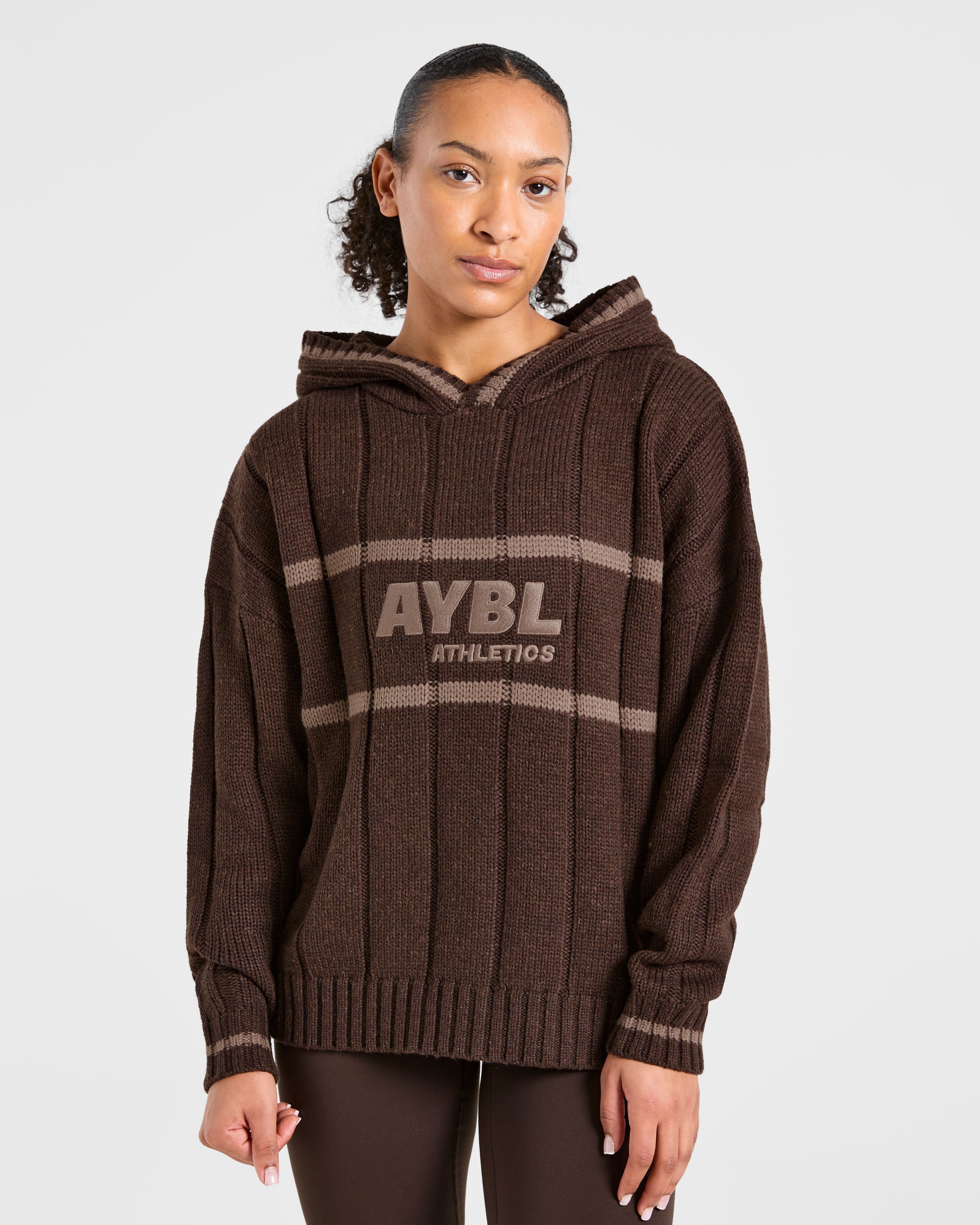 Athletics Oversized Knitted Hoodie - Braun
