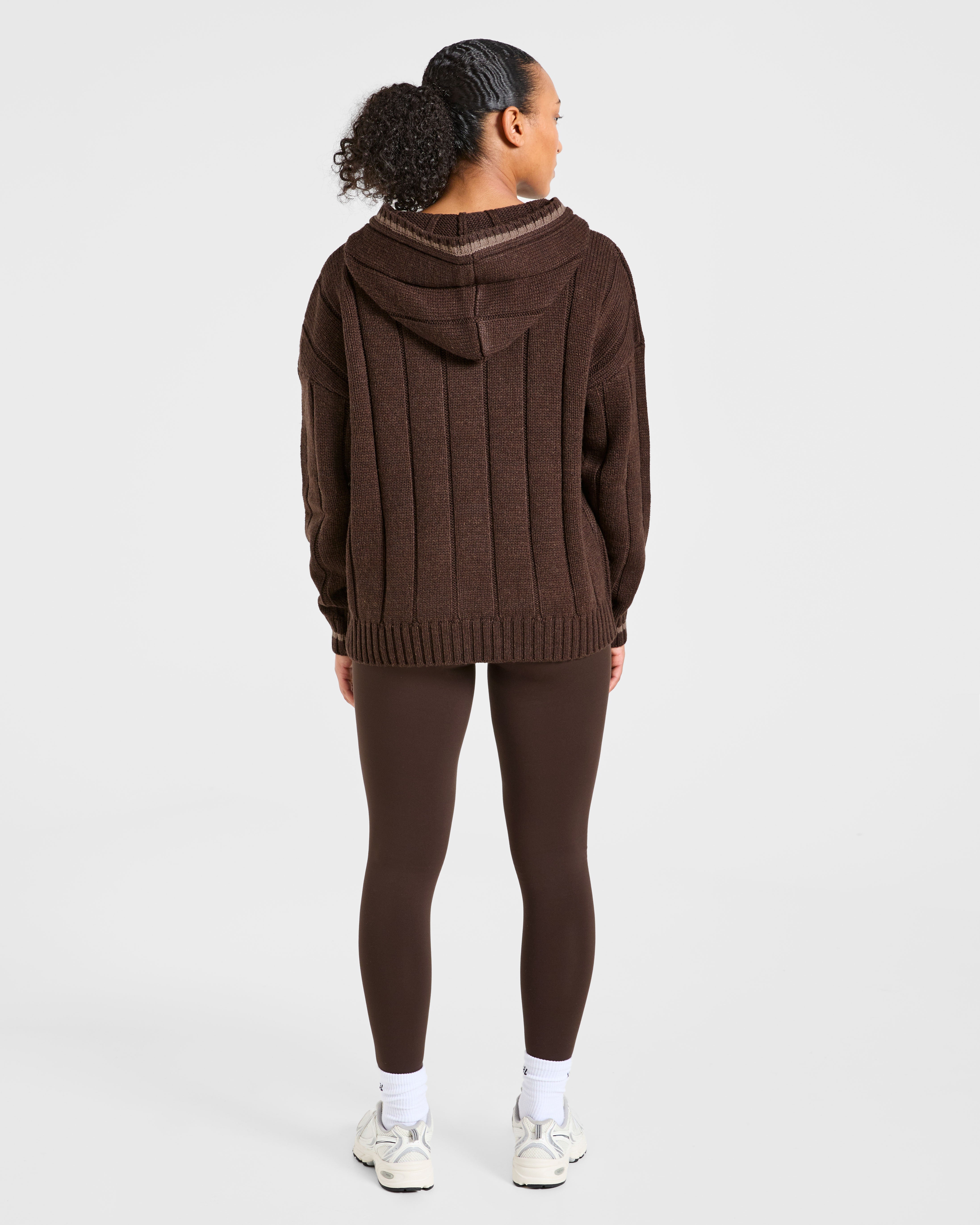 Athletics Oversized Knitted Hoodie - Braun