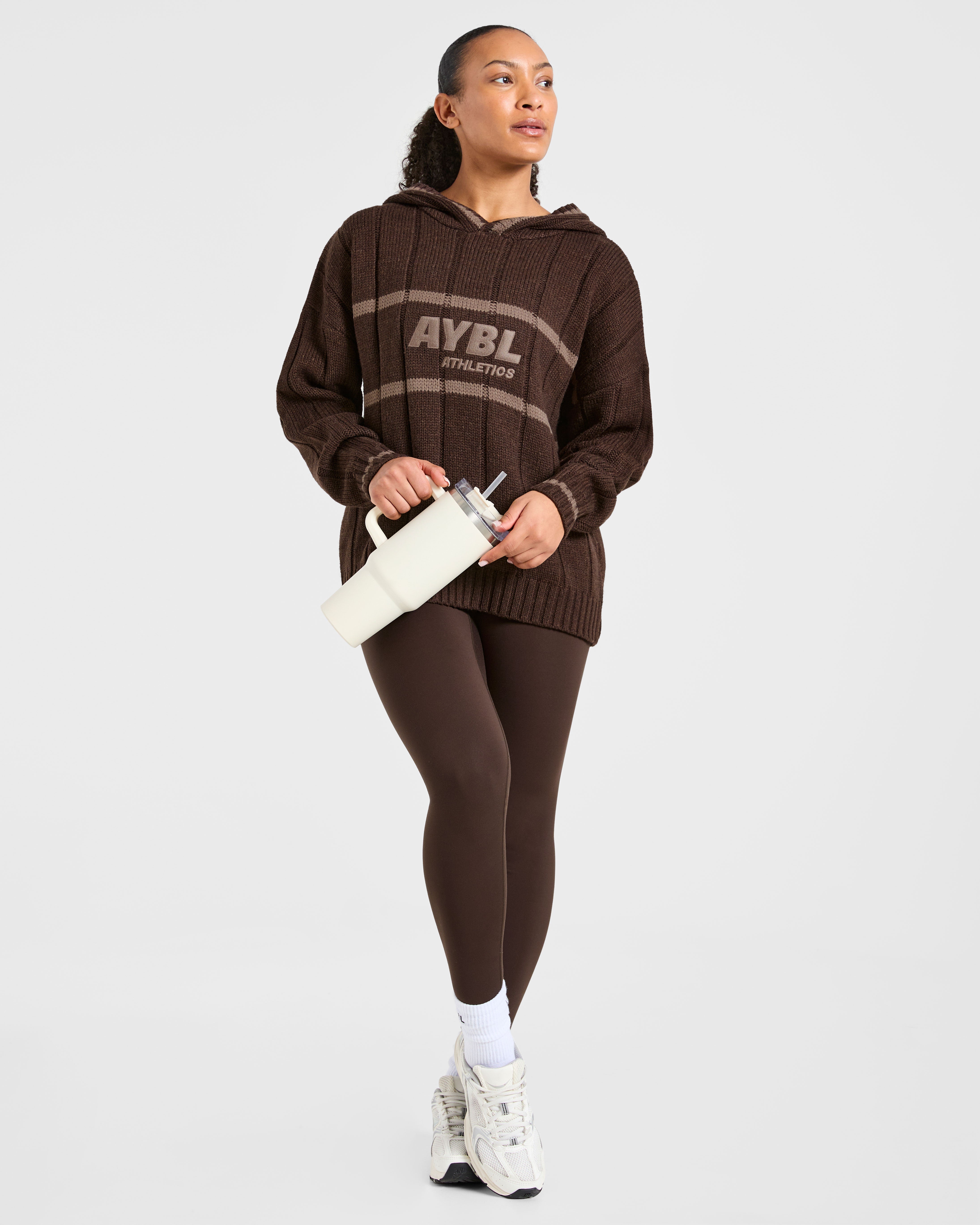 Athletics Oversized Knitted Hoodie - Braun