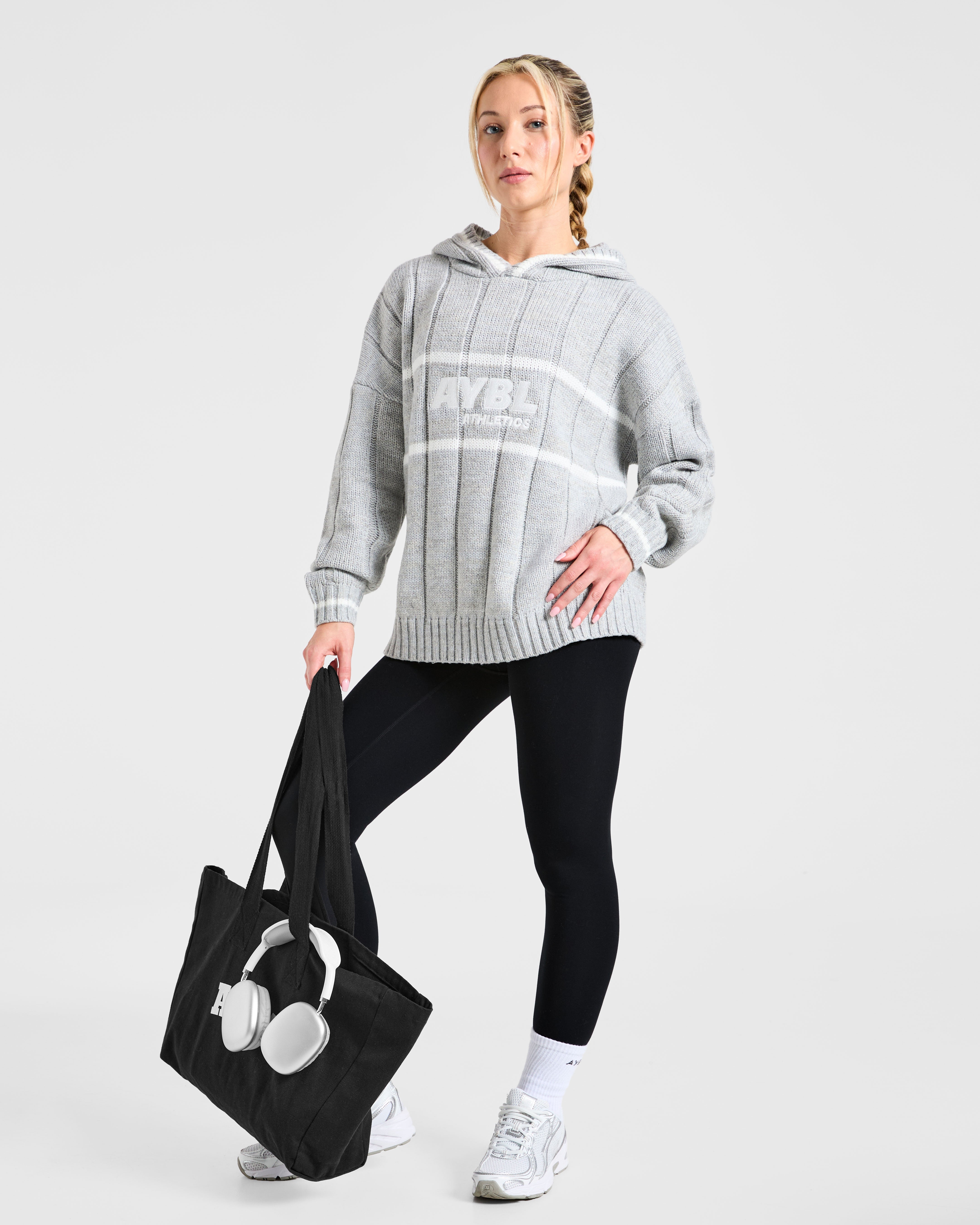 Athletics Oversized Knitted Hoodie - Grau Marl