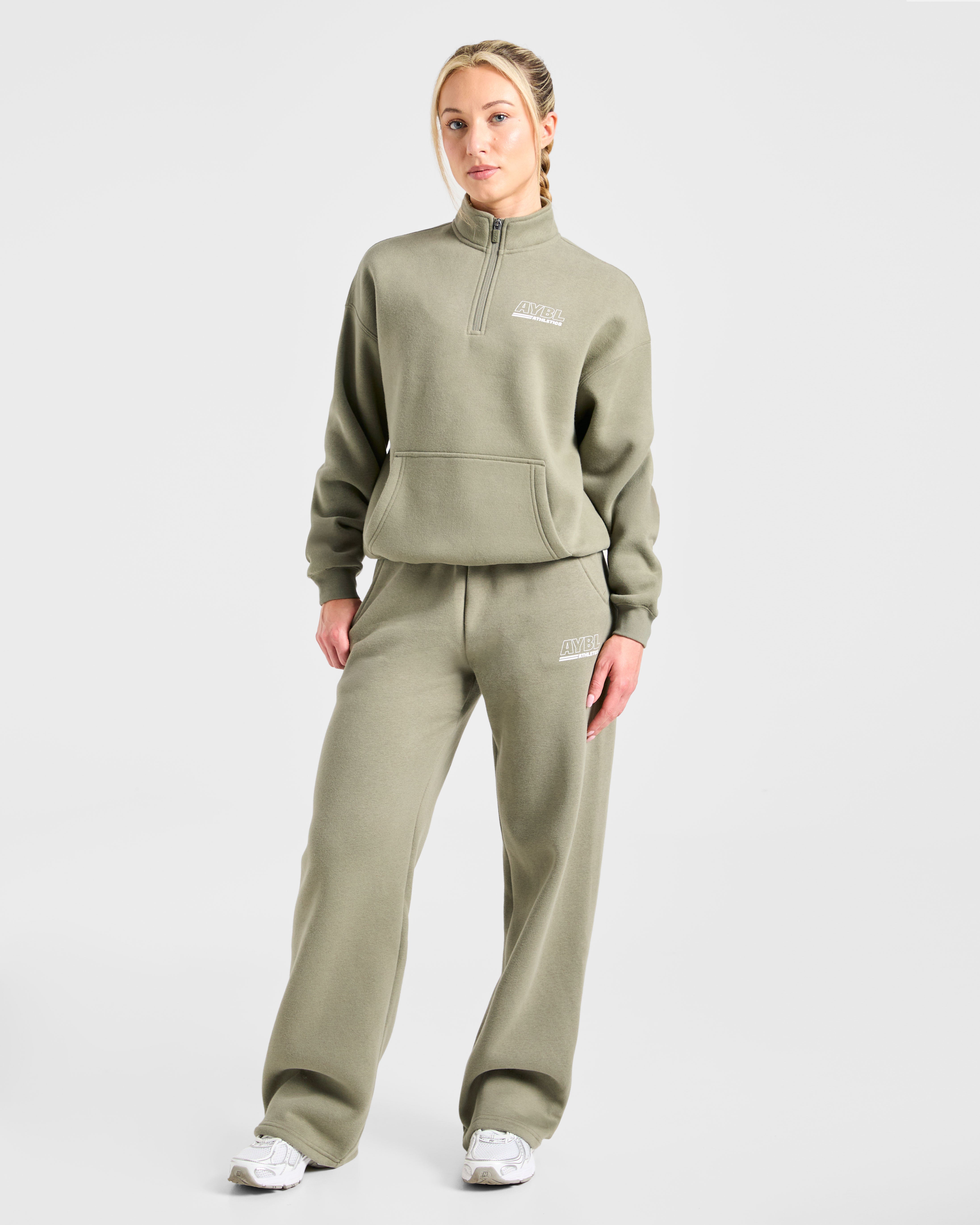 Athletics Track Oversized 1/4 Zip Pullover - Muted Olive