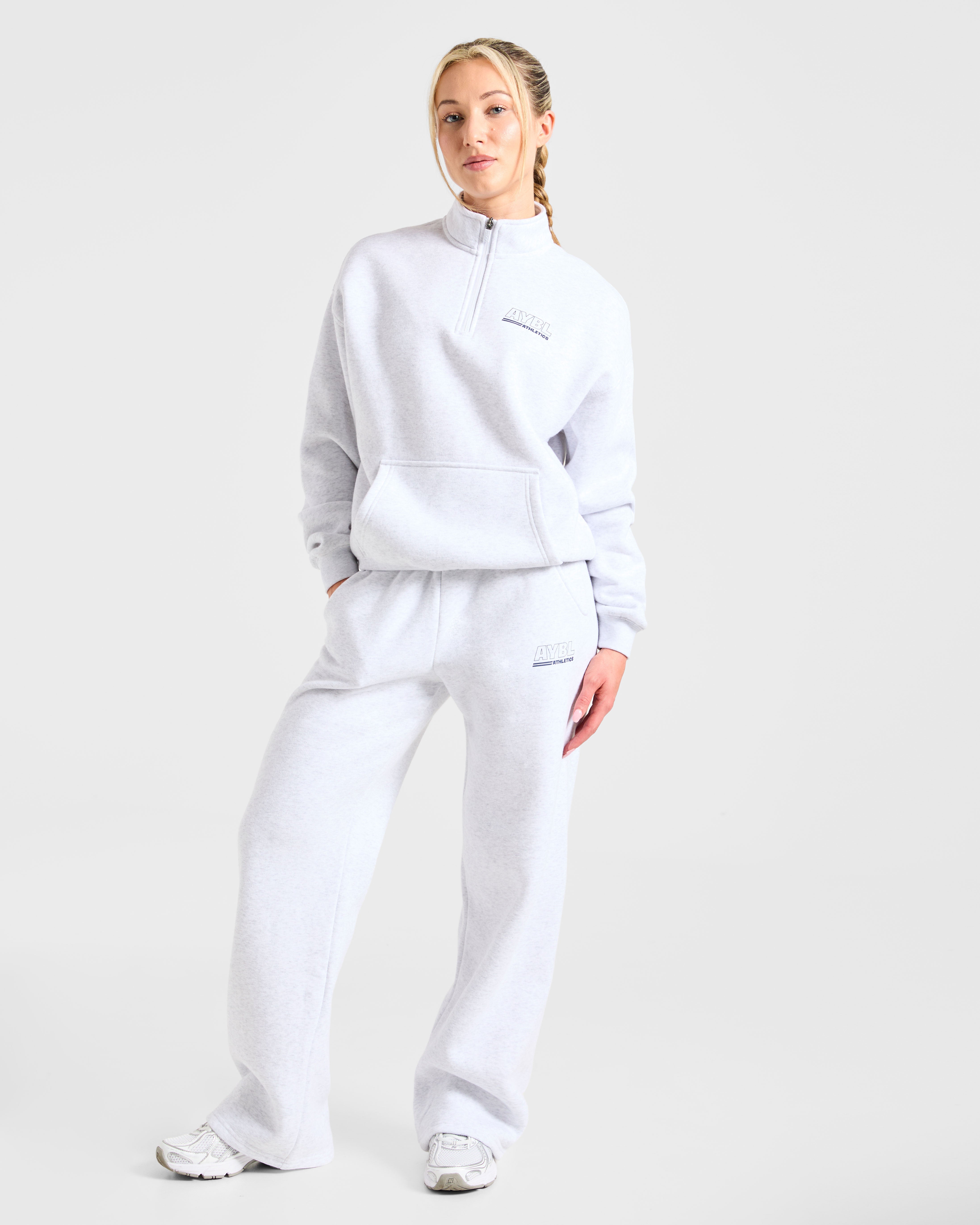 Athletics Track Oversized 1/4 Zip Pullover - Heather Grau/Navy