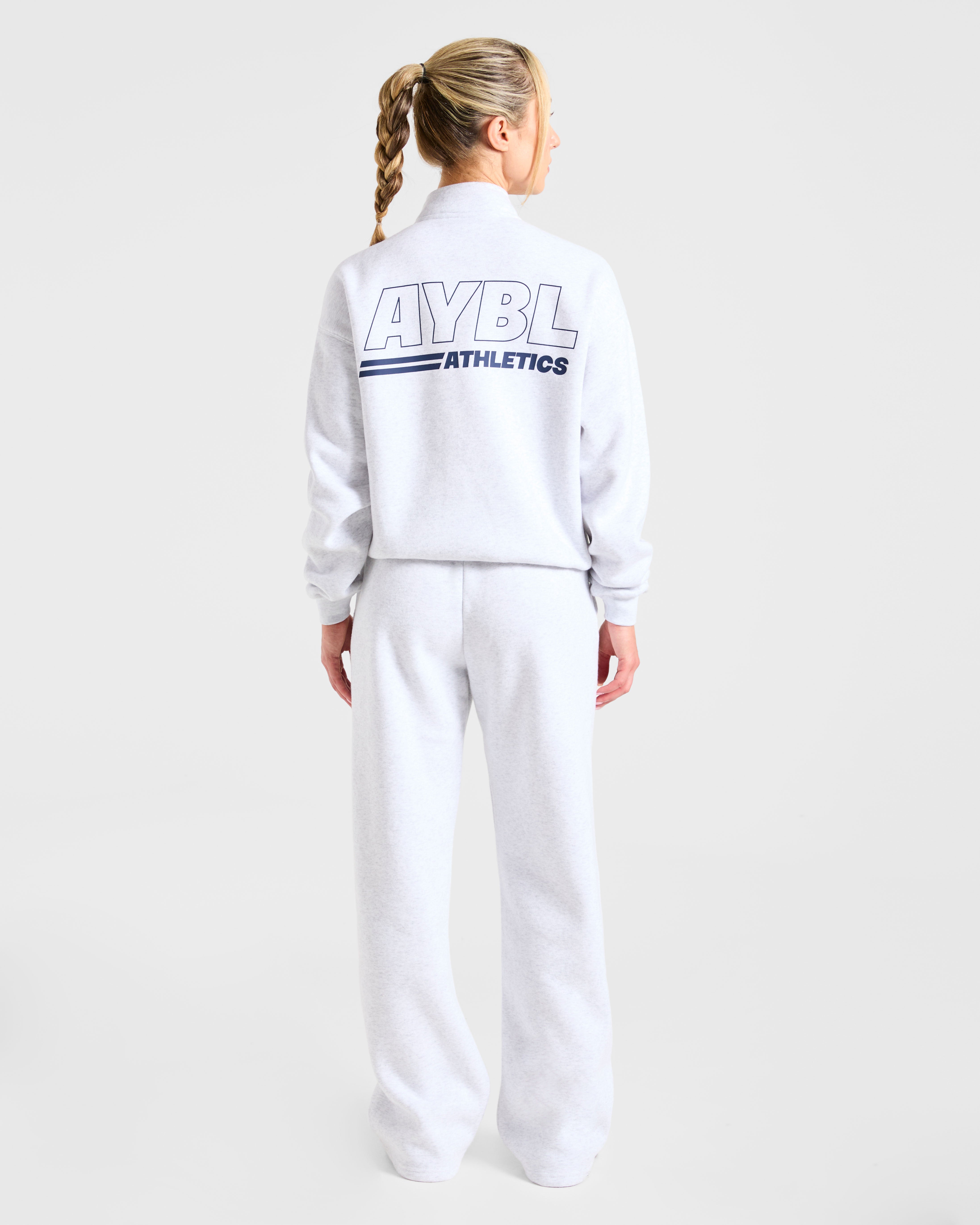 Athletics Track Oversized 1/4 Zip Pullover - Heather Grau/Navy