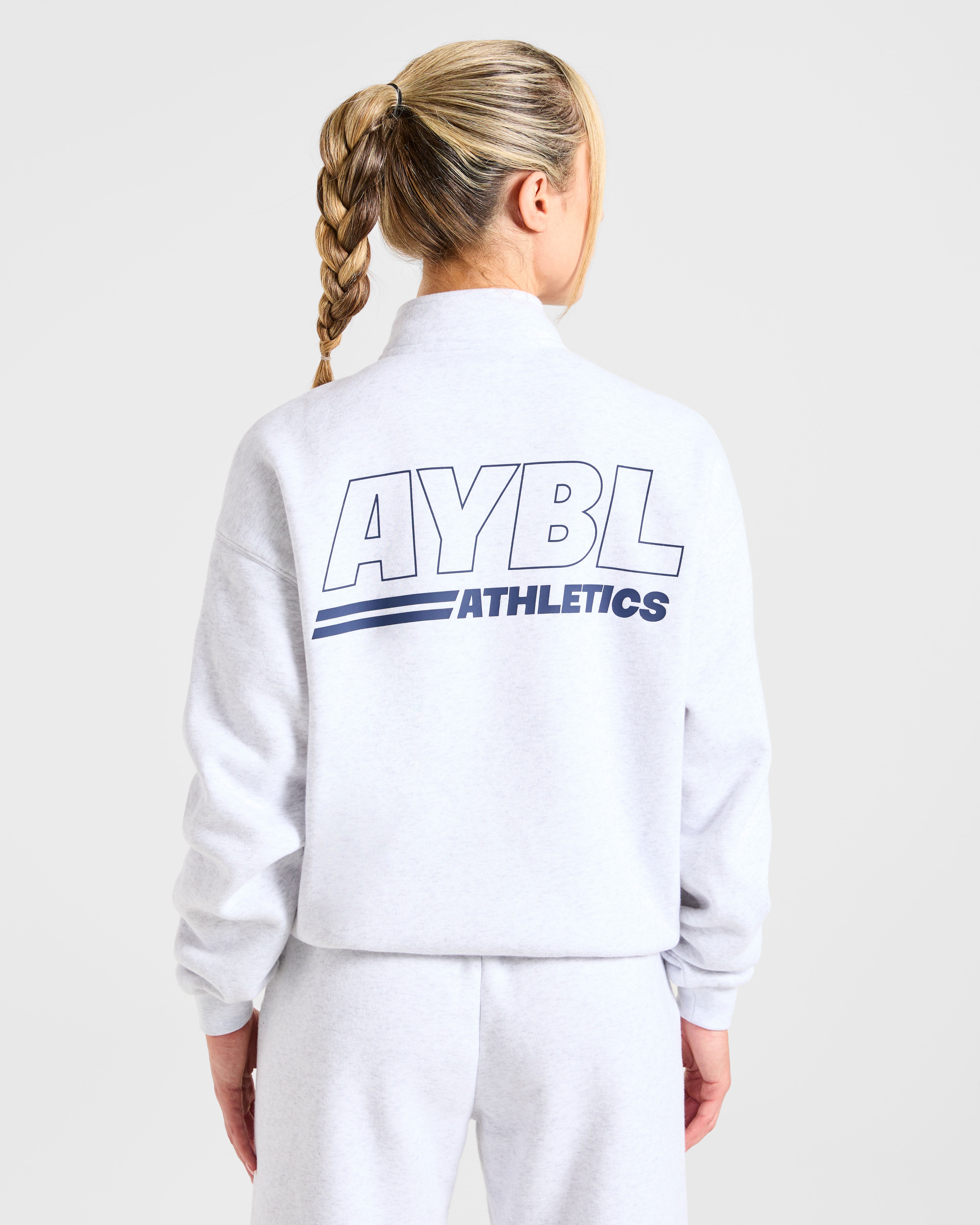 Athletics Track Oversized 1/4 Zip Pullover - Heather Grau/Navy