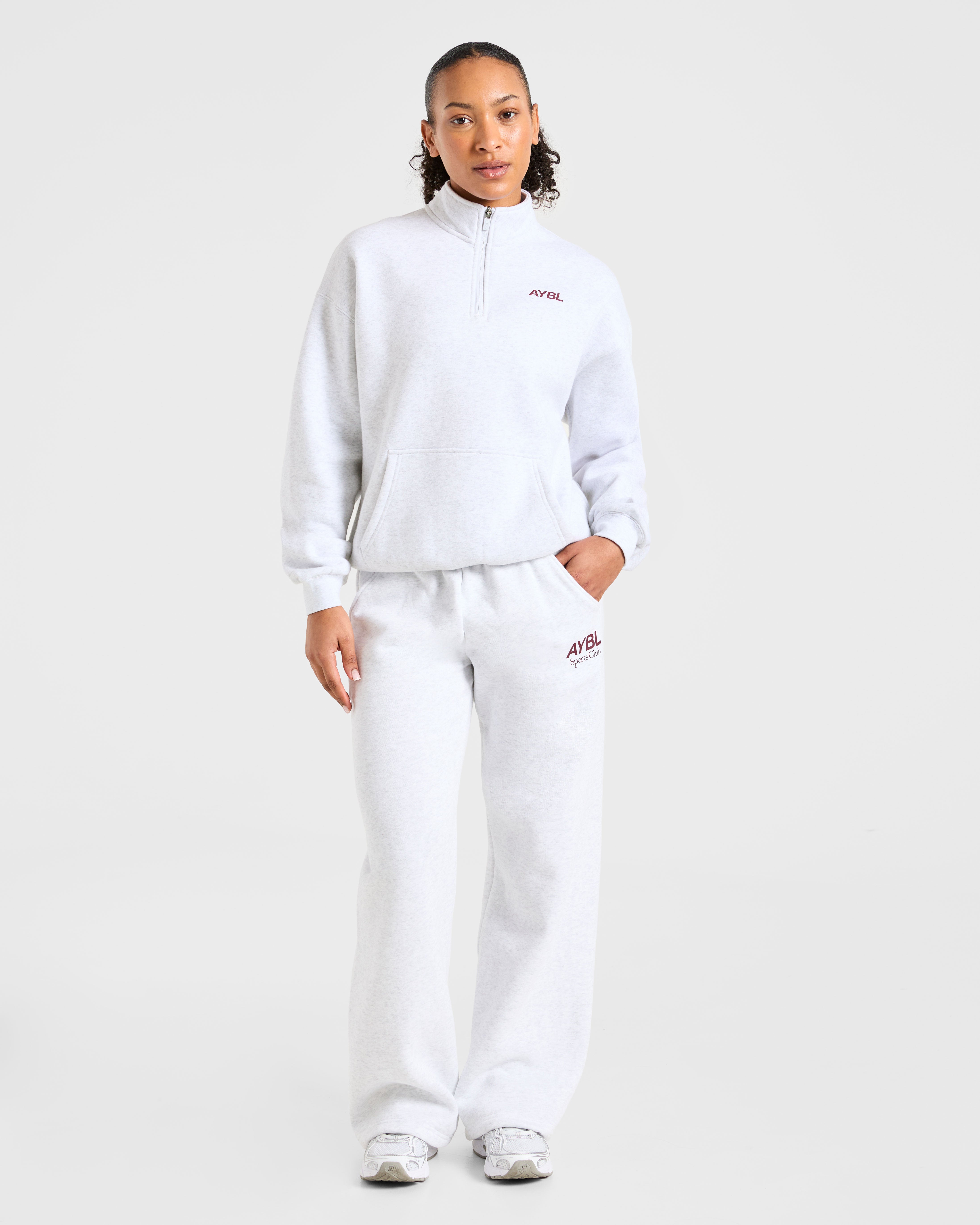 Sports Club Oversized 1/4 Zip Pullover - Grau Marl/Burgundy