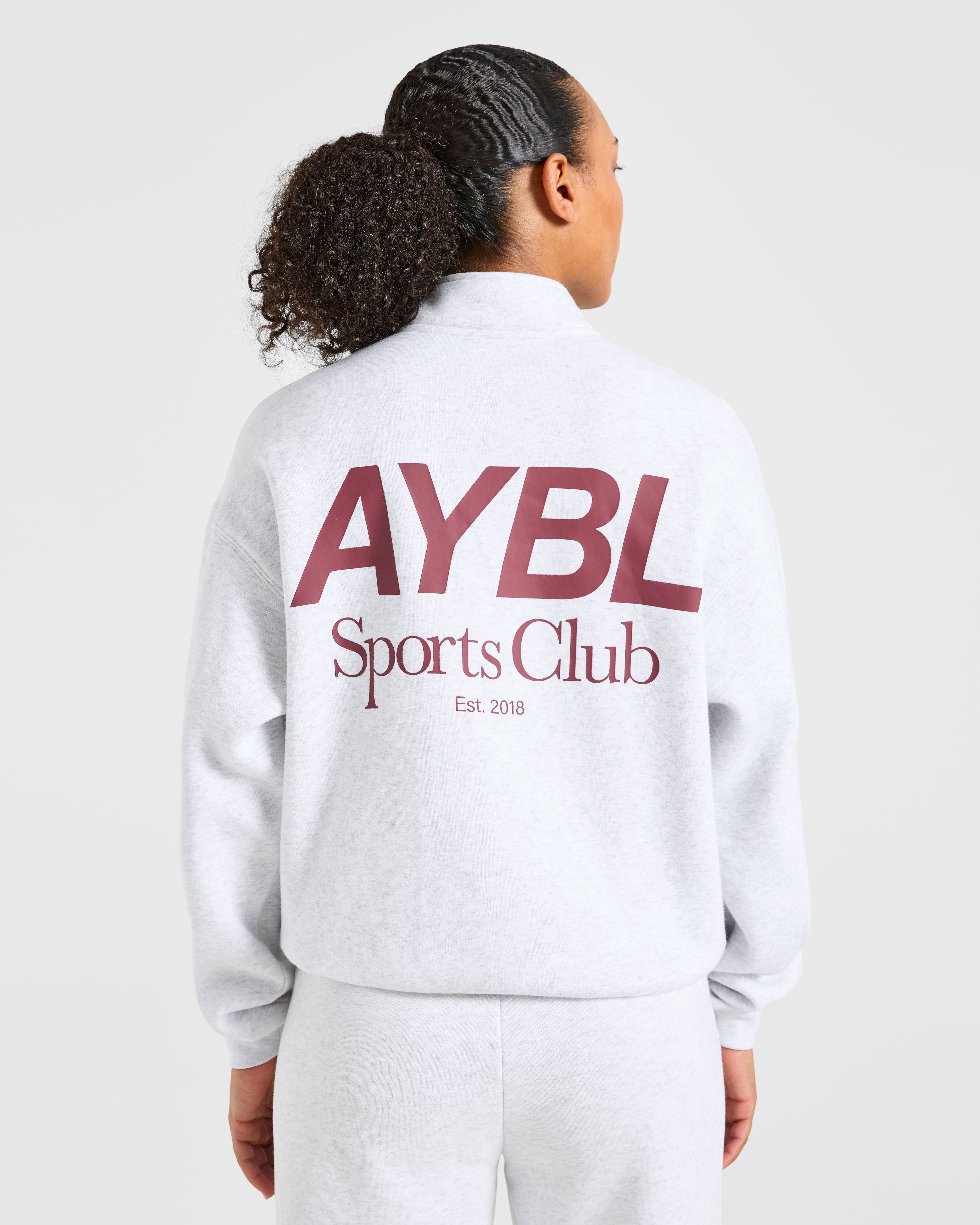 Sports Club Oversized 1/4 Zip Pullover - Grau Marl/Burgundy