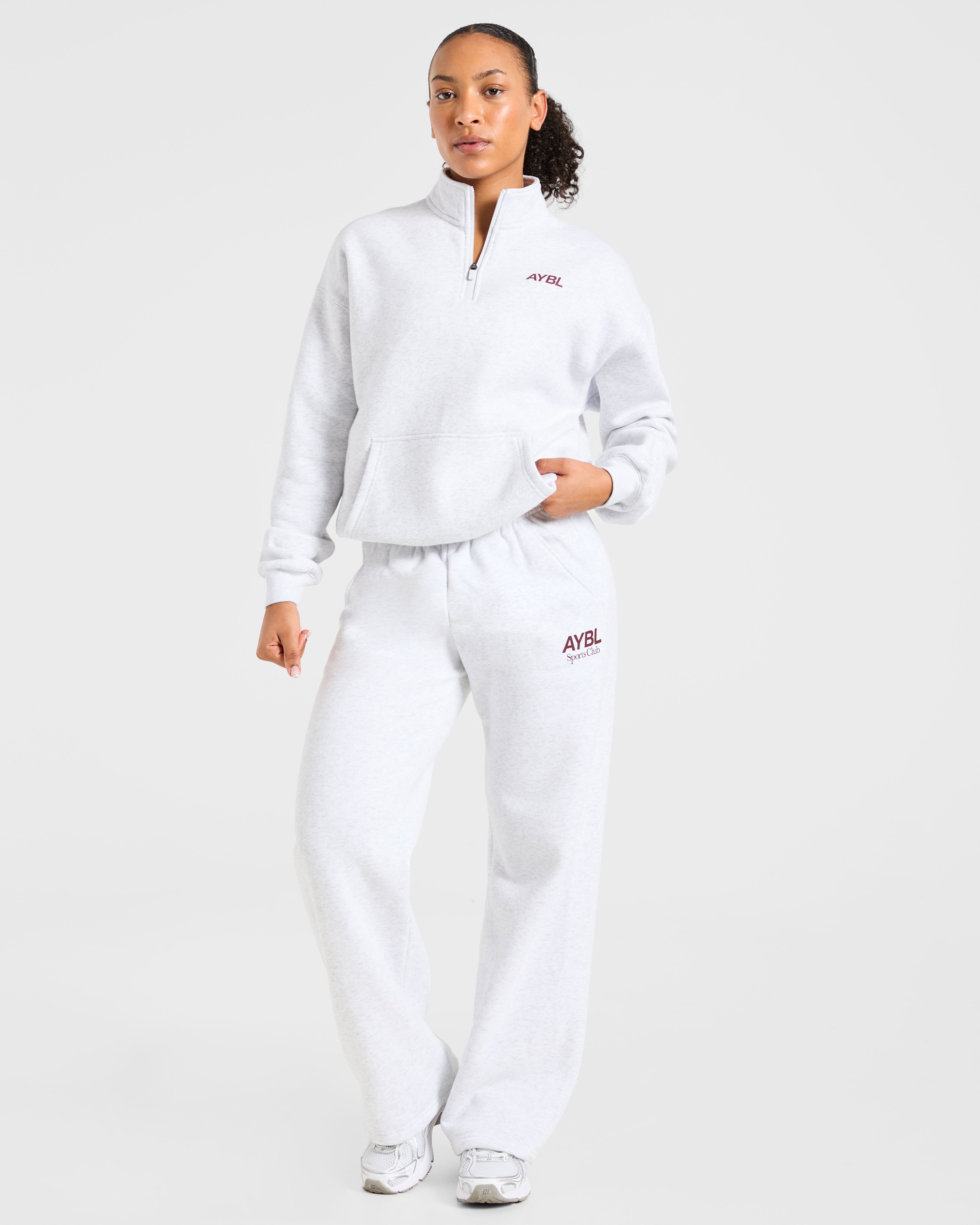 Sports Club Oversized 1/4 Zip Pullover - Grau Marl/Burgundy