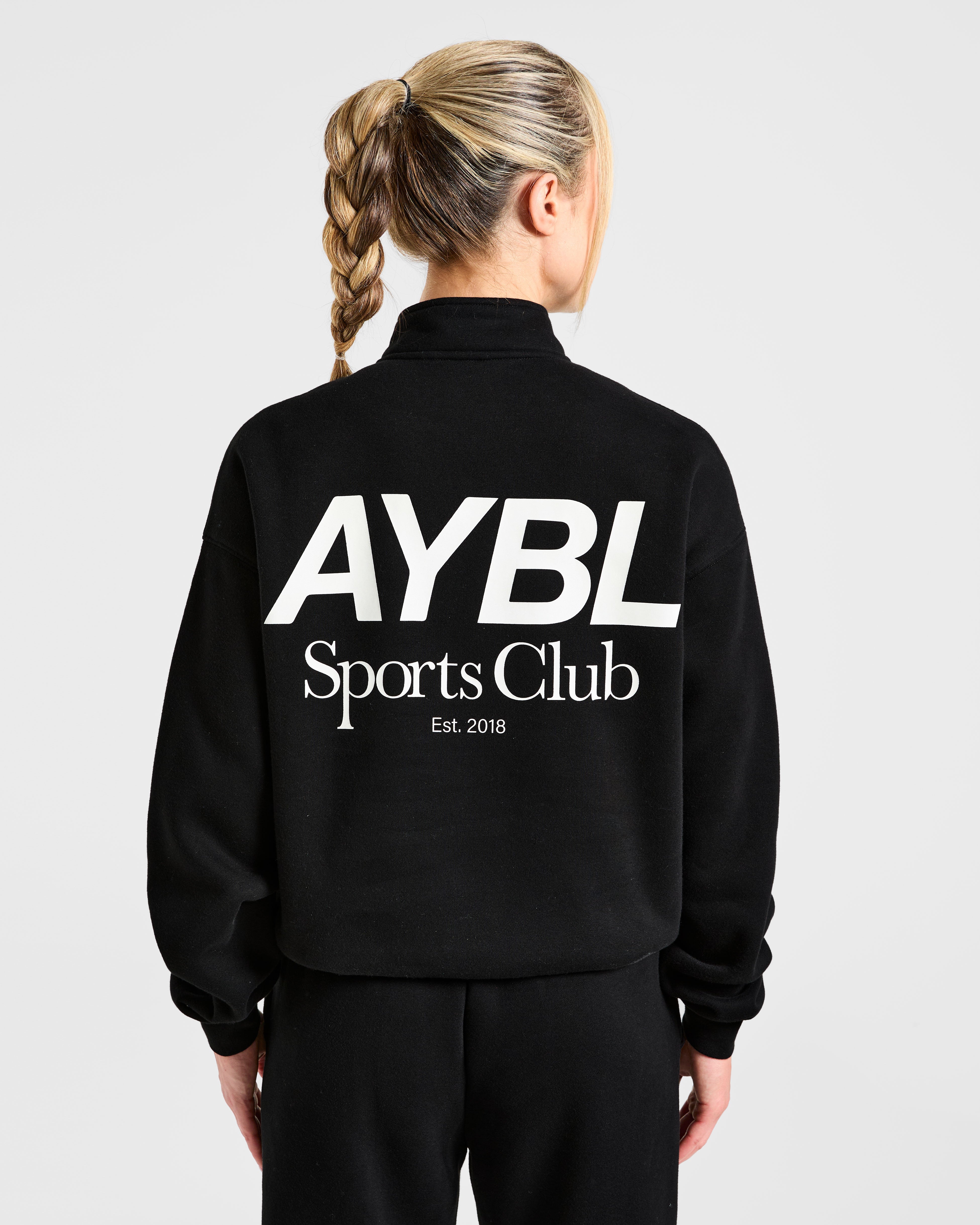 Sports Club Oversized 1/4 Zip Pullover - Schwarz/Weiß