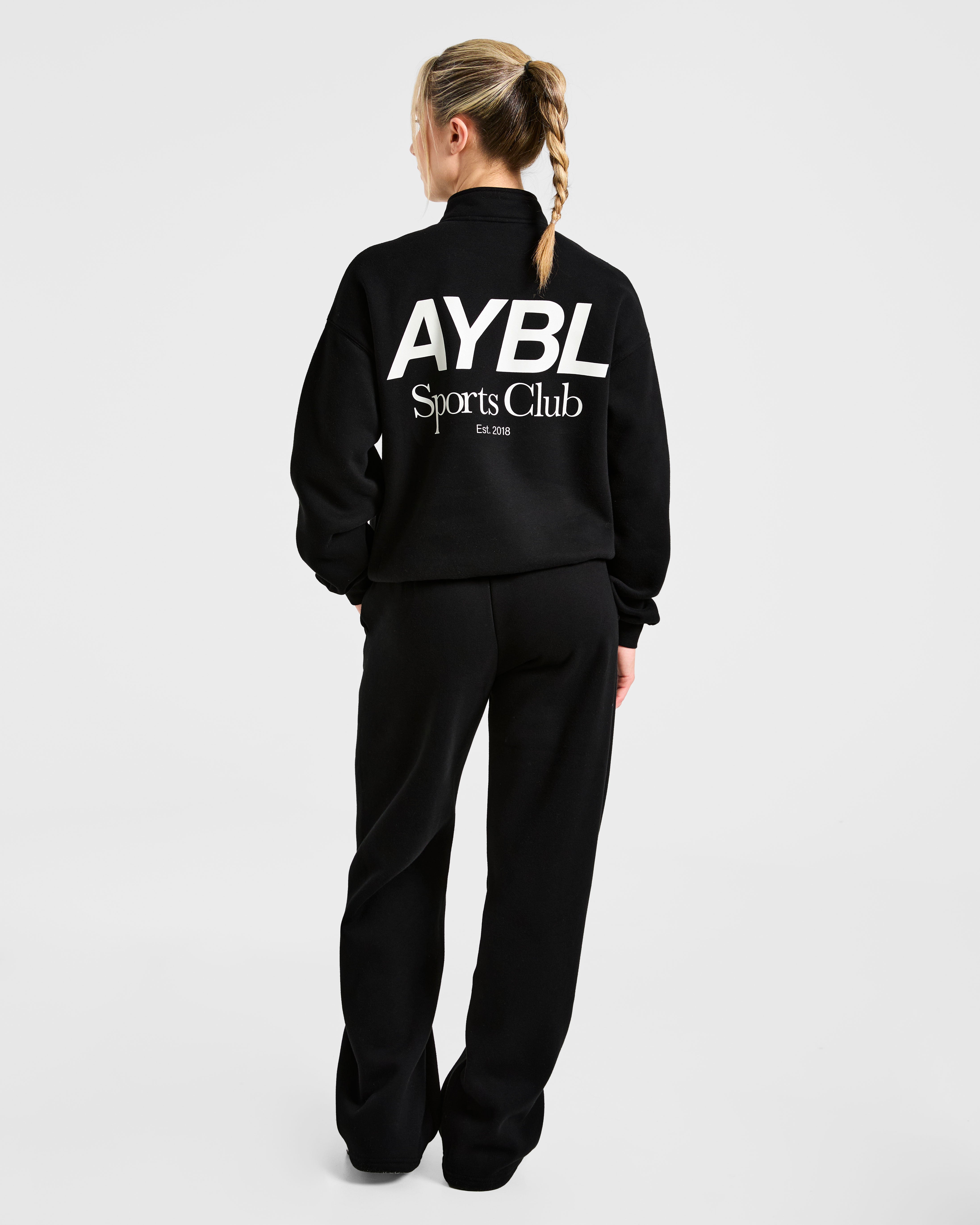 Sports Club Oversized 1/4 Zip Pullover - Schwarz/Weiß