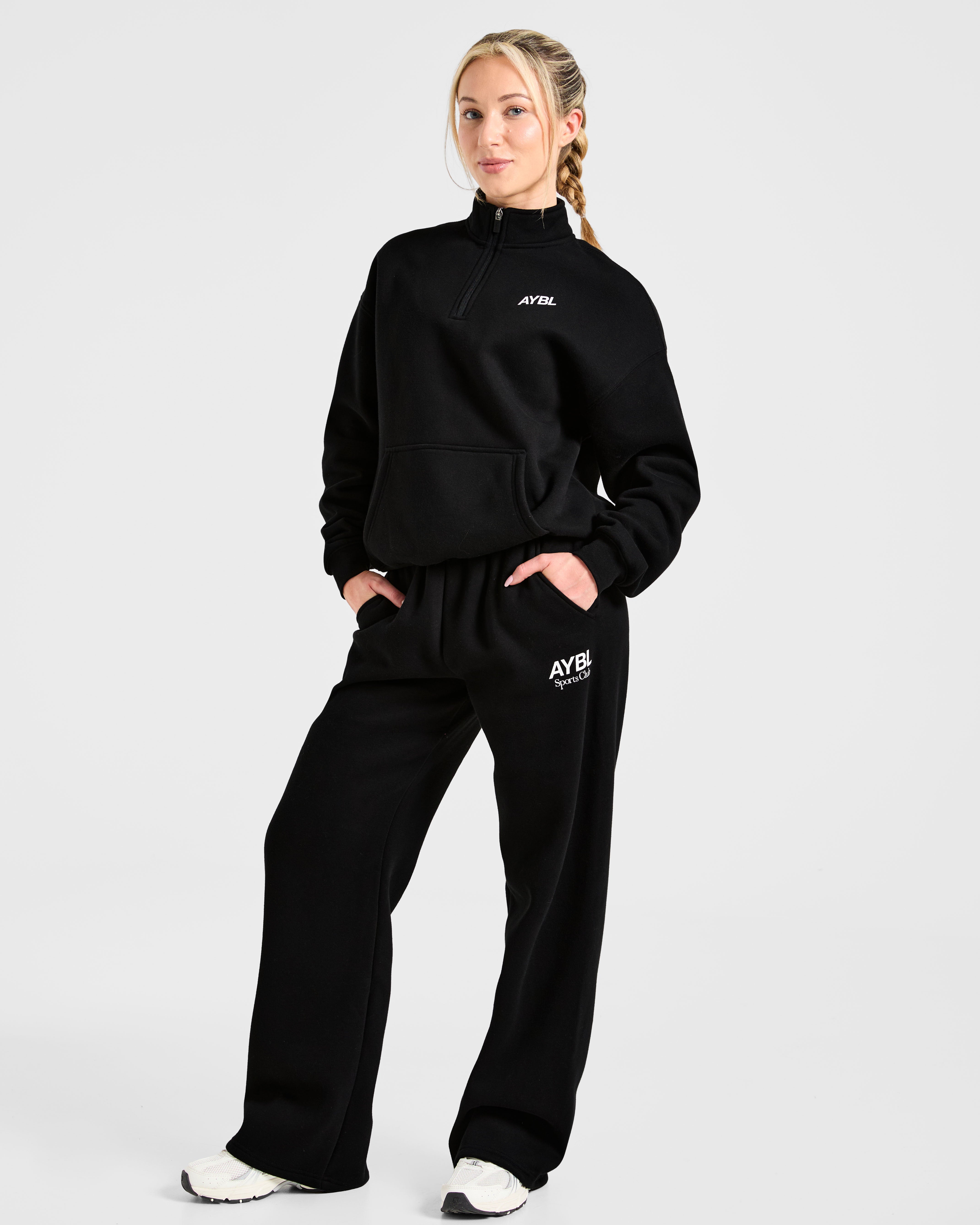 Sports Club Oversized 1/4 Zip Pullover - Schwarz/Weiß