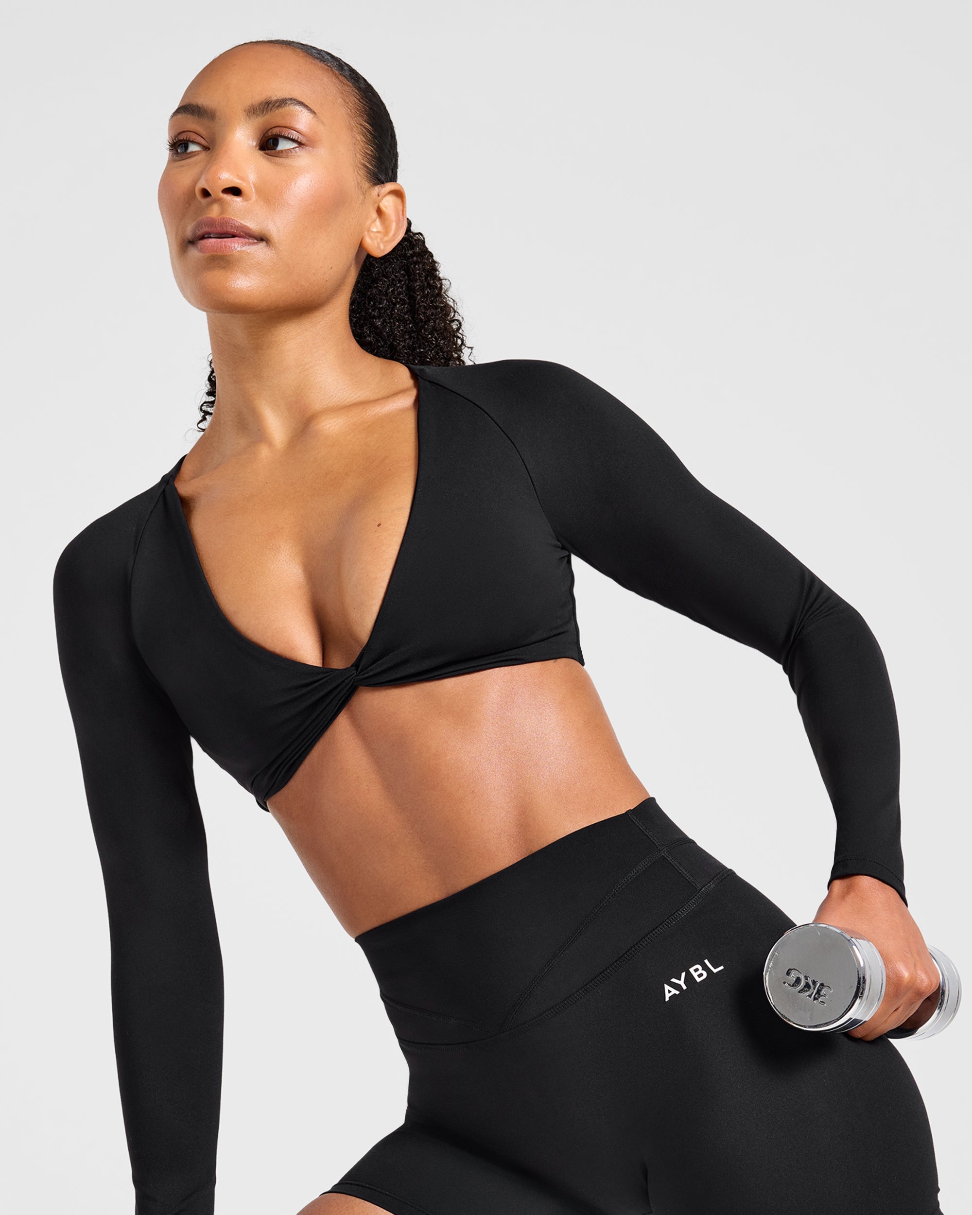 Engage Long Sleeve Crop Top - Schwarz