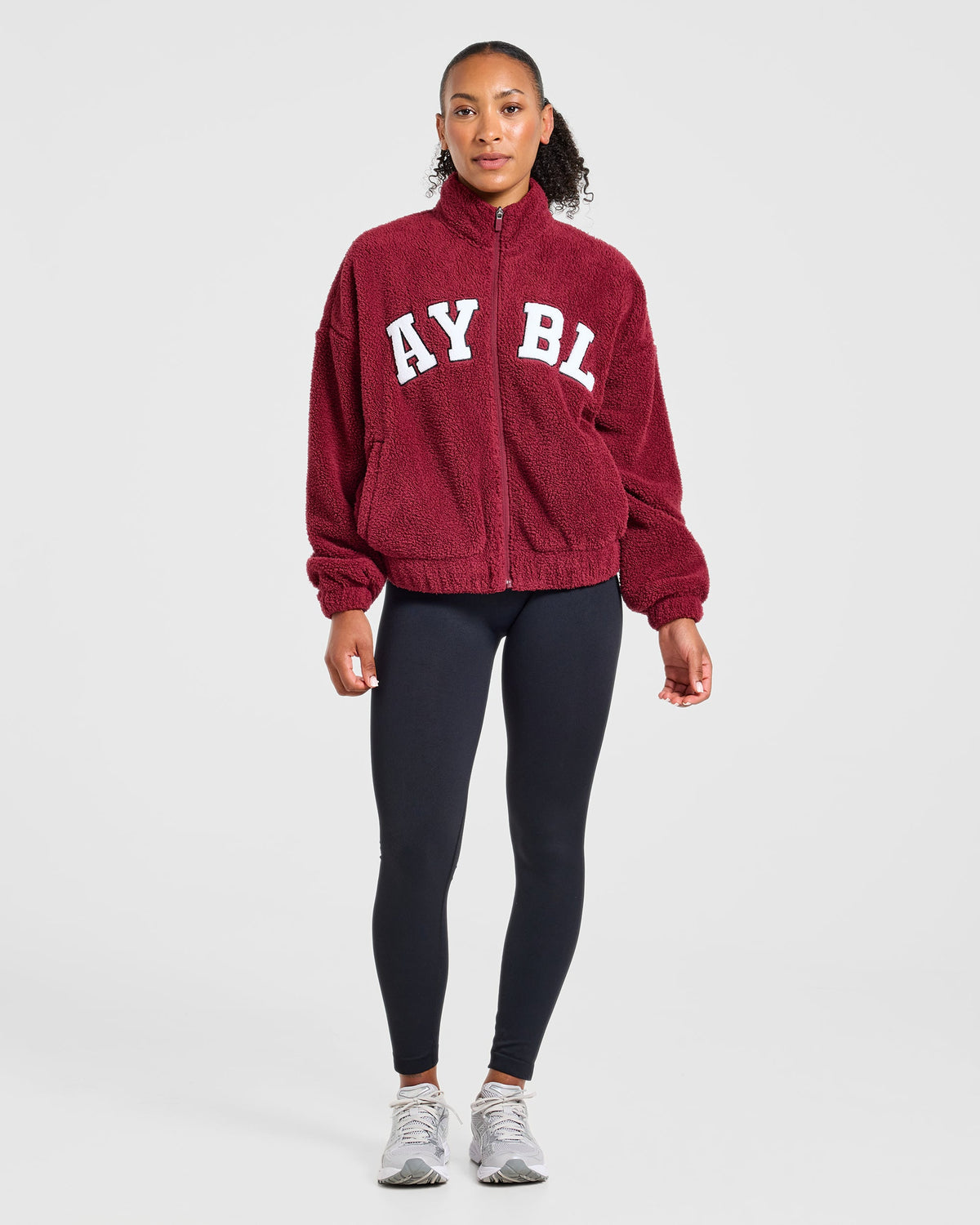 Varsity Oversized Fleece Zip Up Jacket - Mahogany Rot