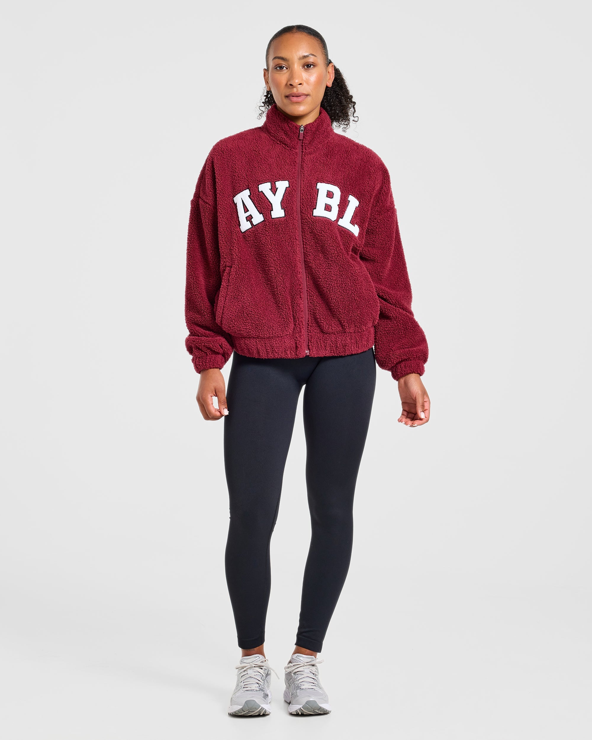 Varsity Oversized Fleece Zip Up Jacket - Mahogany Rot