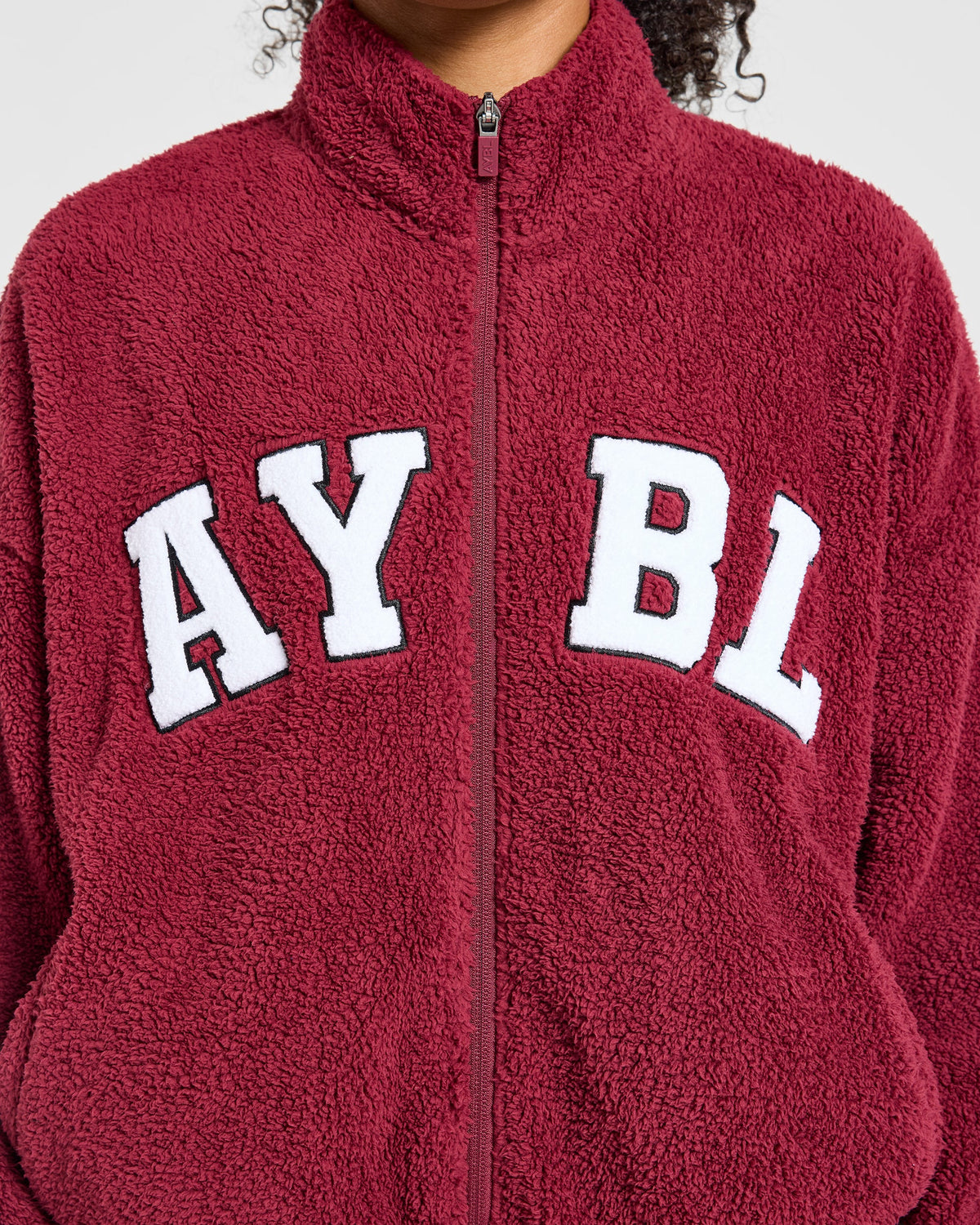 Varsity Oversized Fleece Zip Up Jacket - Mahogany Rot
