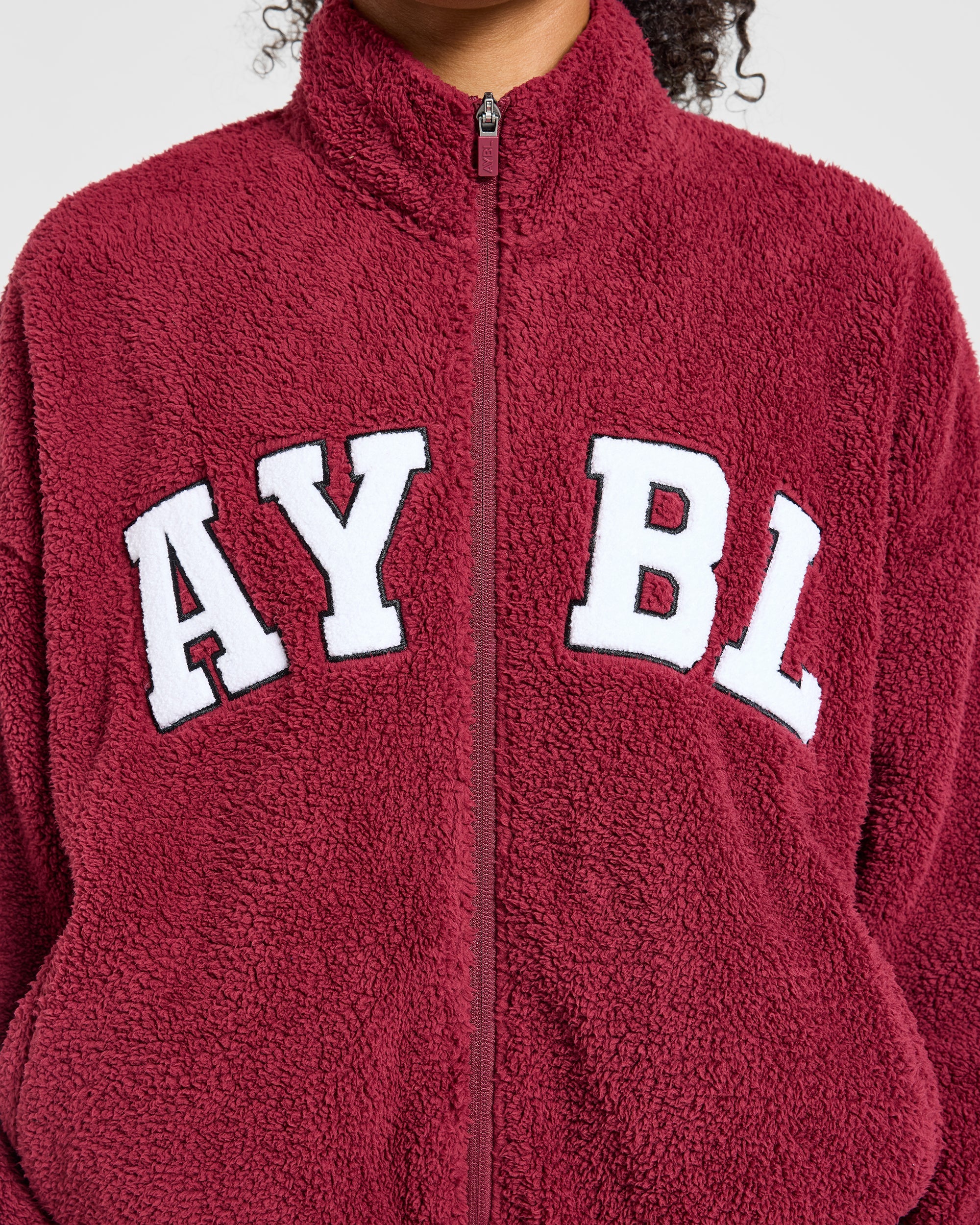 Varsity Oversized Fleece Zip Up Jacket - Mahogany Rot