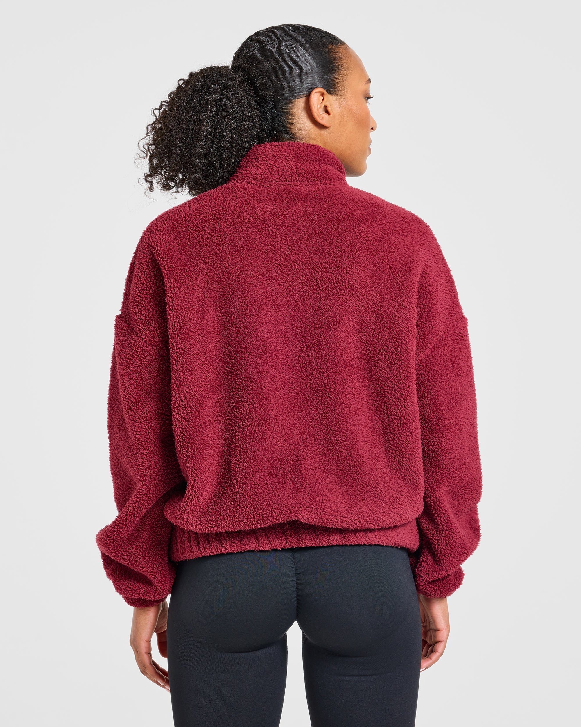 Varsity Oversized Fleece Zip Up Jacket - Mahogany Rot
