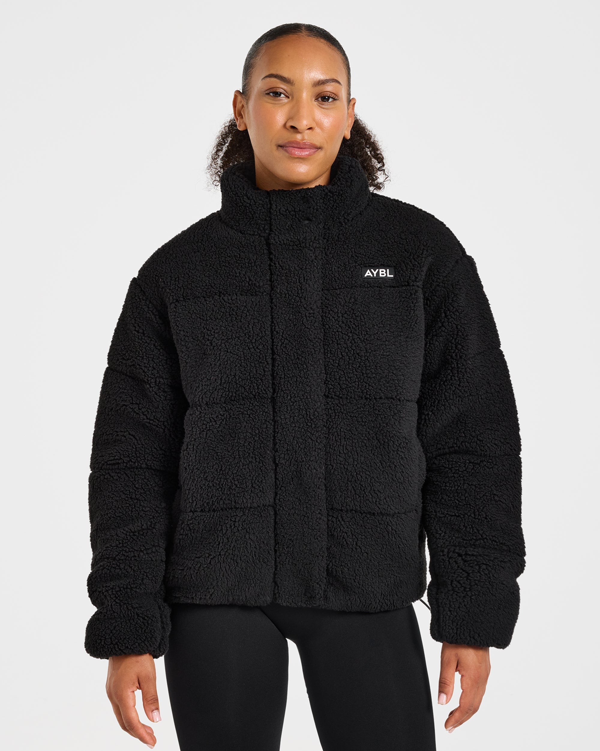 Signature Fleece Puffer Coat - Schwarz