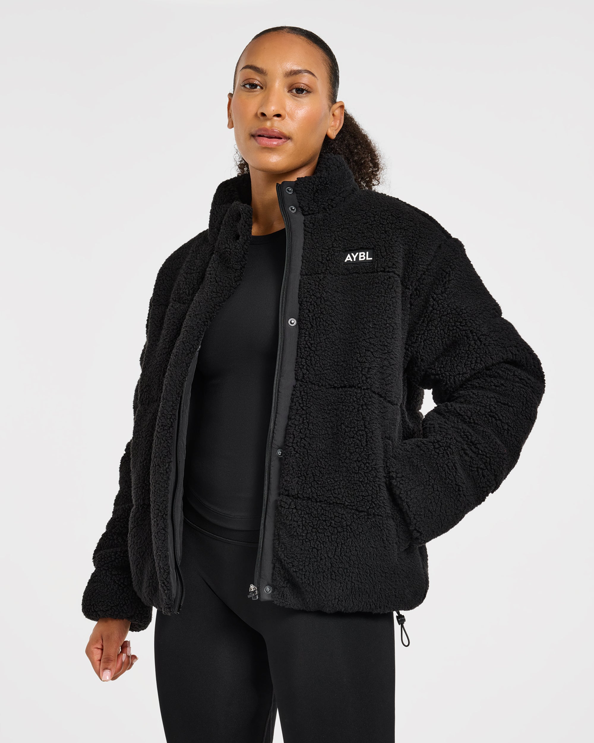 Signature Fleece Puffer Coat - Schwarz