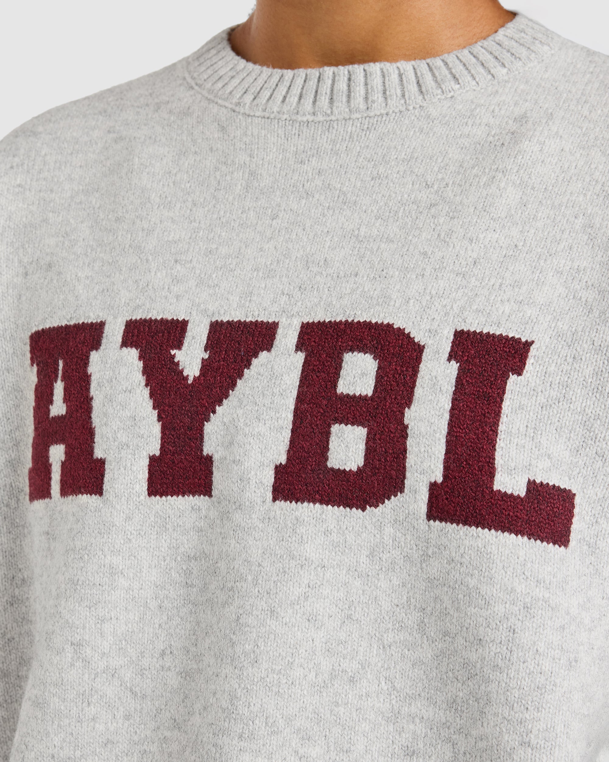 Varsity Oversized Knitted Sweater - Grau Marl/Burgundy