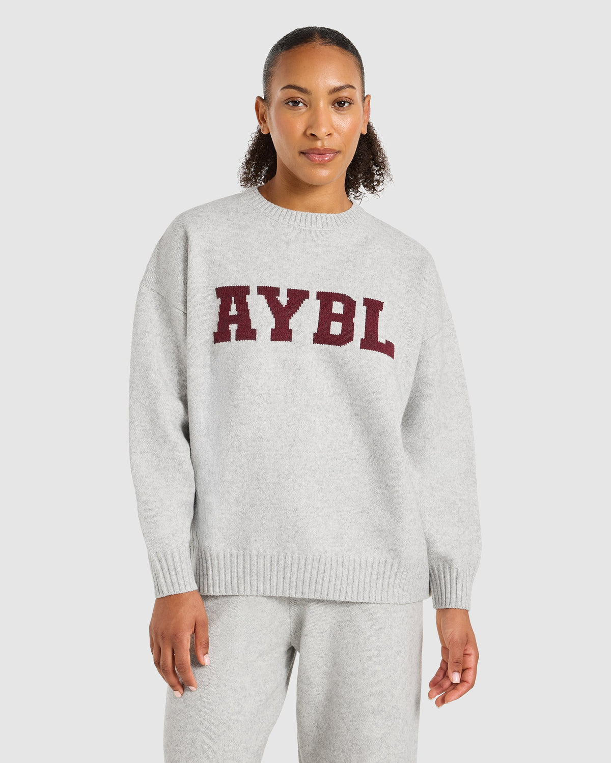 Varsity Oversized Knitted Sweater - Grau Marl/Burgundy