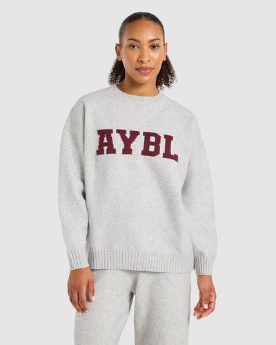 Varsity Oversized Knitted Sweater - Grau Marl/Burgundy