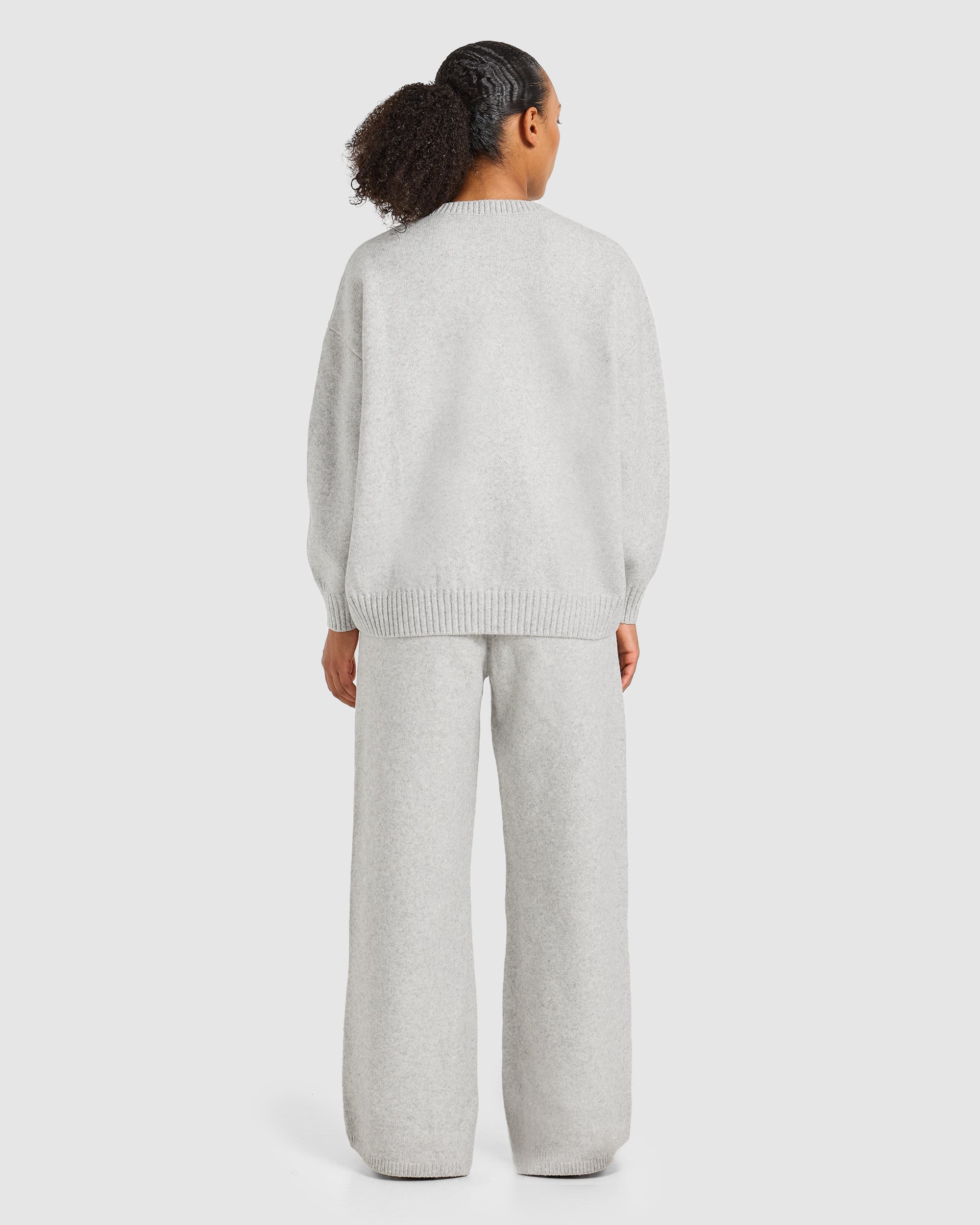 Varsity Oversized Knitted Joggers - Grau Marl/Burgundy