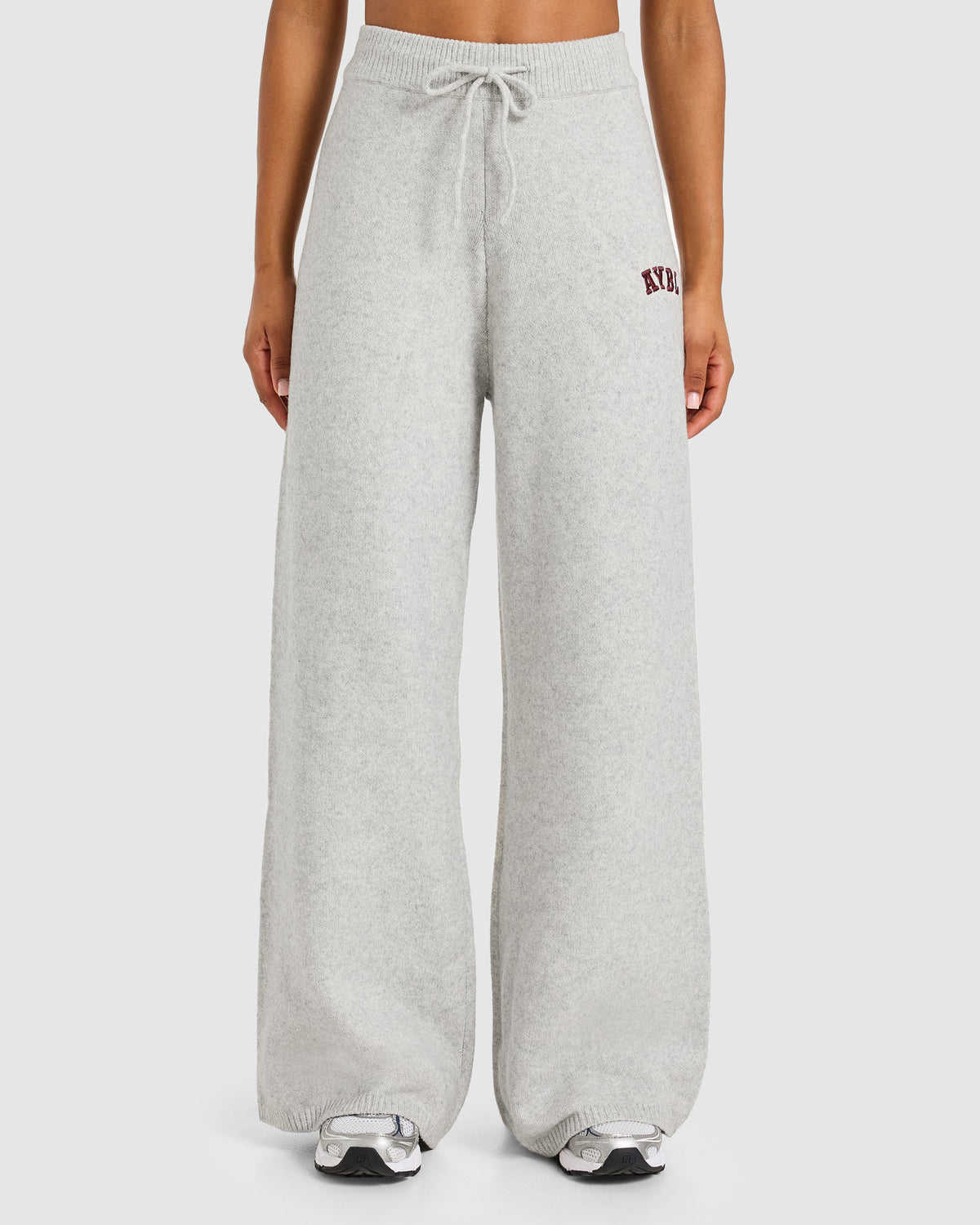 Varsity Oversized Knitted Joggers - Grau Marl/Burgundy