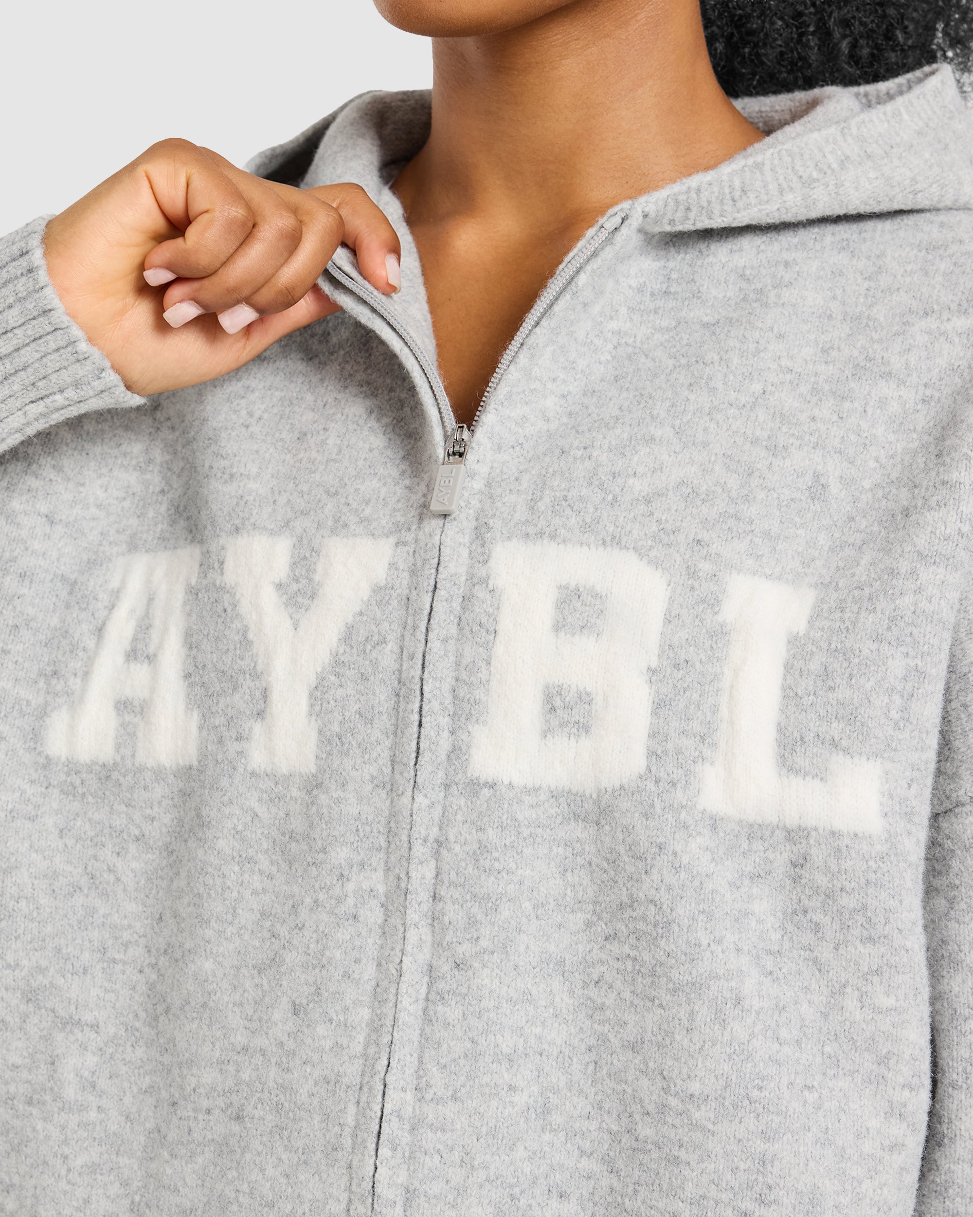 Varsity Oversized Knitted Zip Up Hoodie - Grau Marl