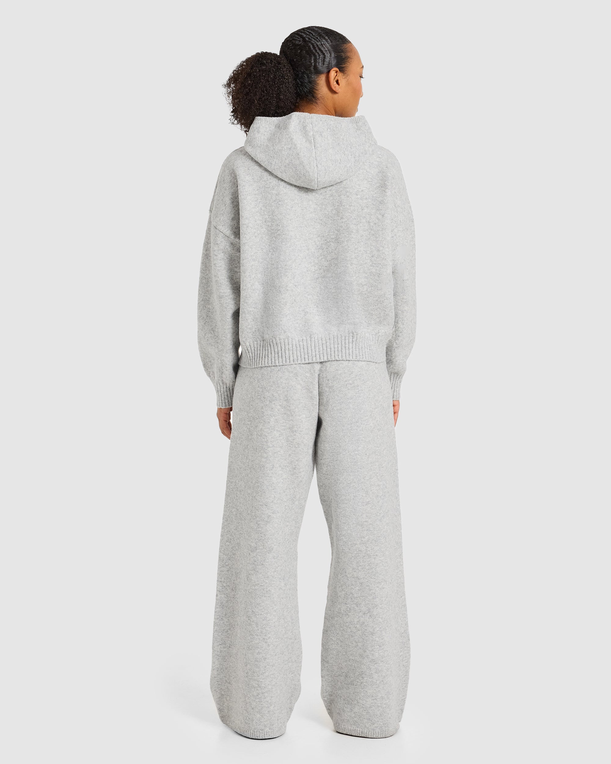 Varsity Oversized Knitted Zip Up Hoodie - Grau Marl
