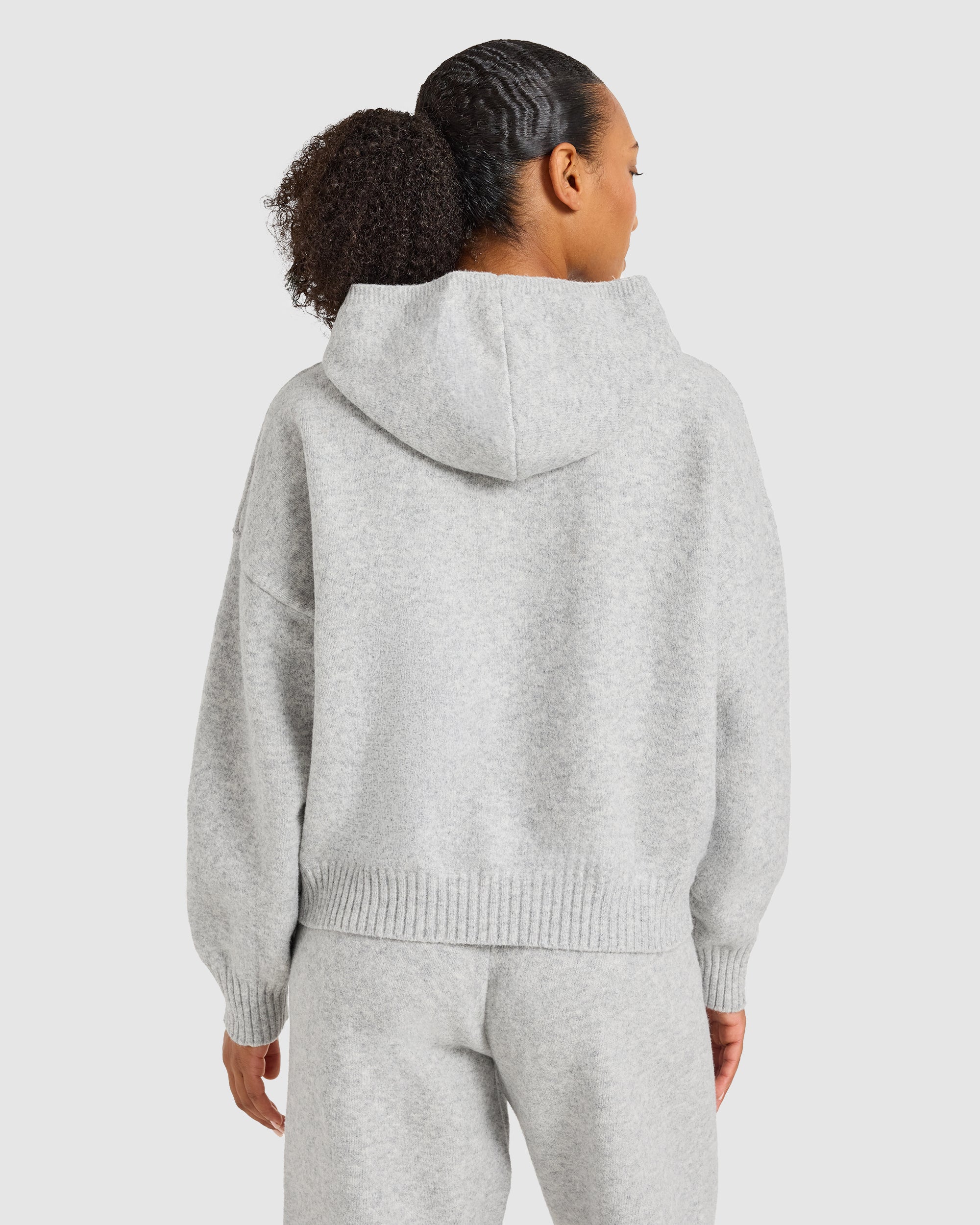 Varsity Oversized Knitted Zip Up Hoodie - Grau Marl