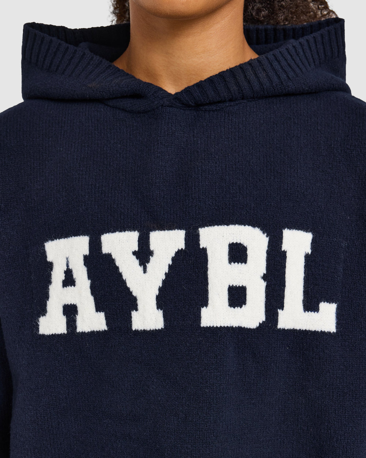 Varsity Oversized Knitted Hoodie - Navy