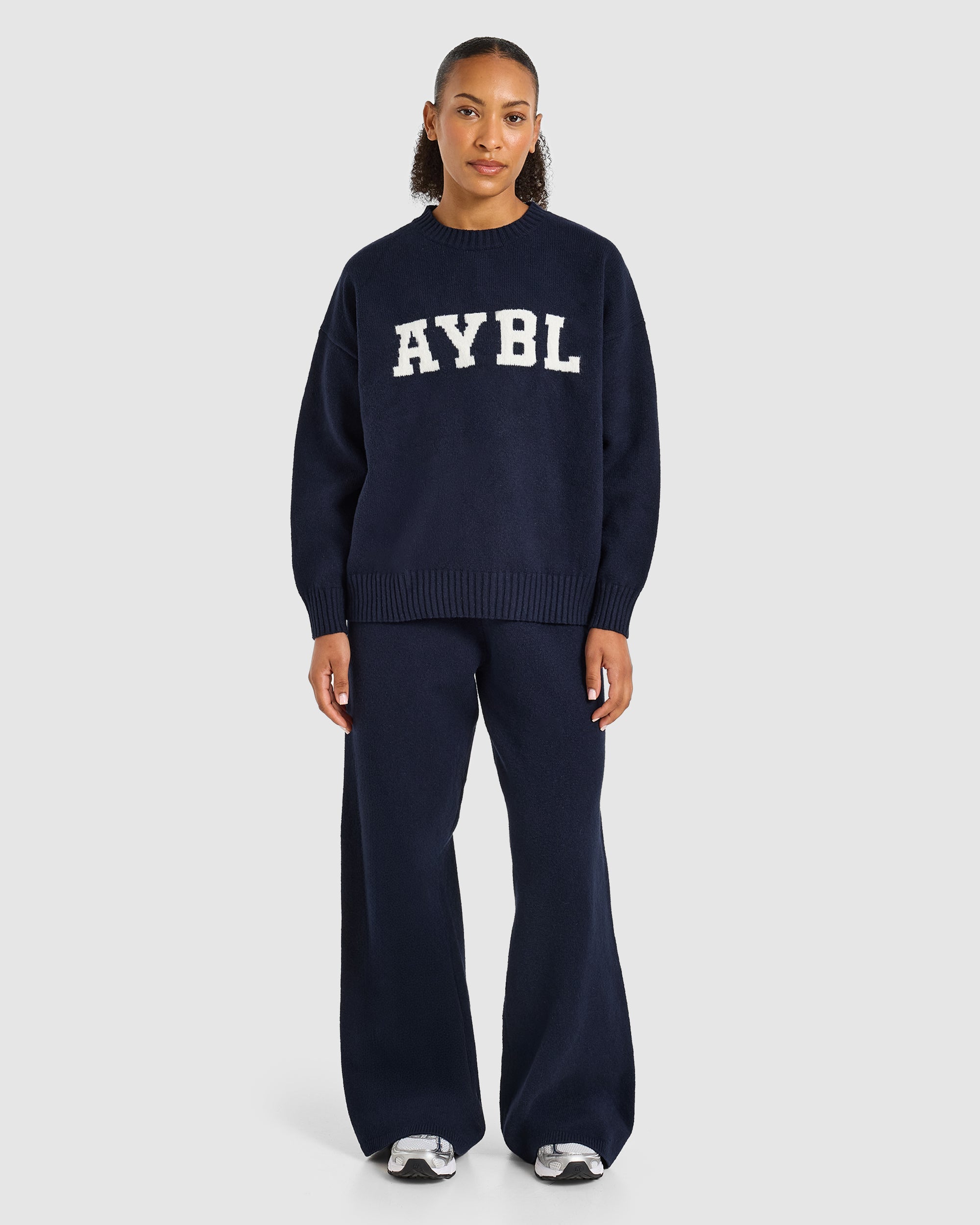Varsity Oversized Knitted Sweater - Navy