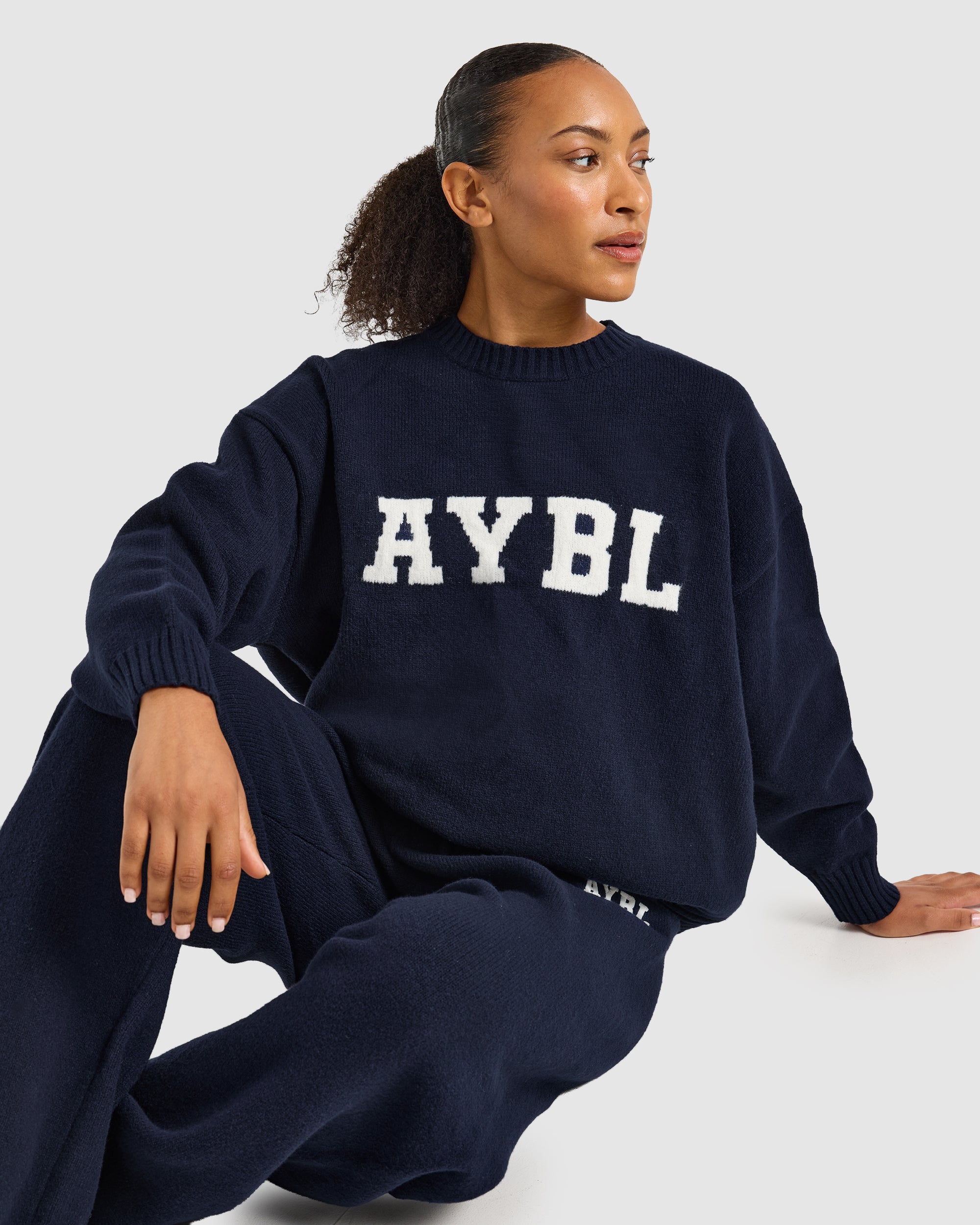 Varsity Oversized Knitted Sweater - Navy