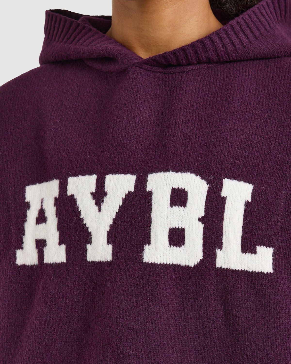 Varsity Oversized Knitted Hoodie - Plum