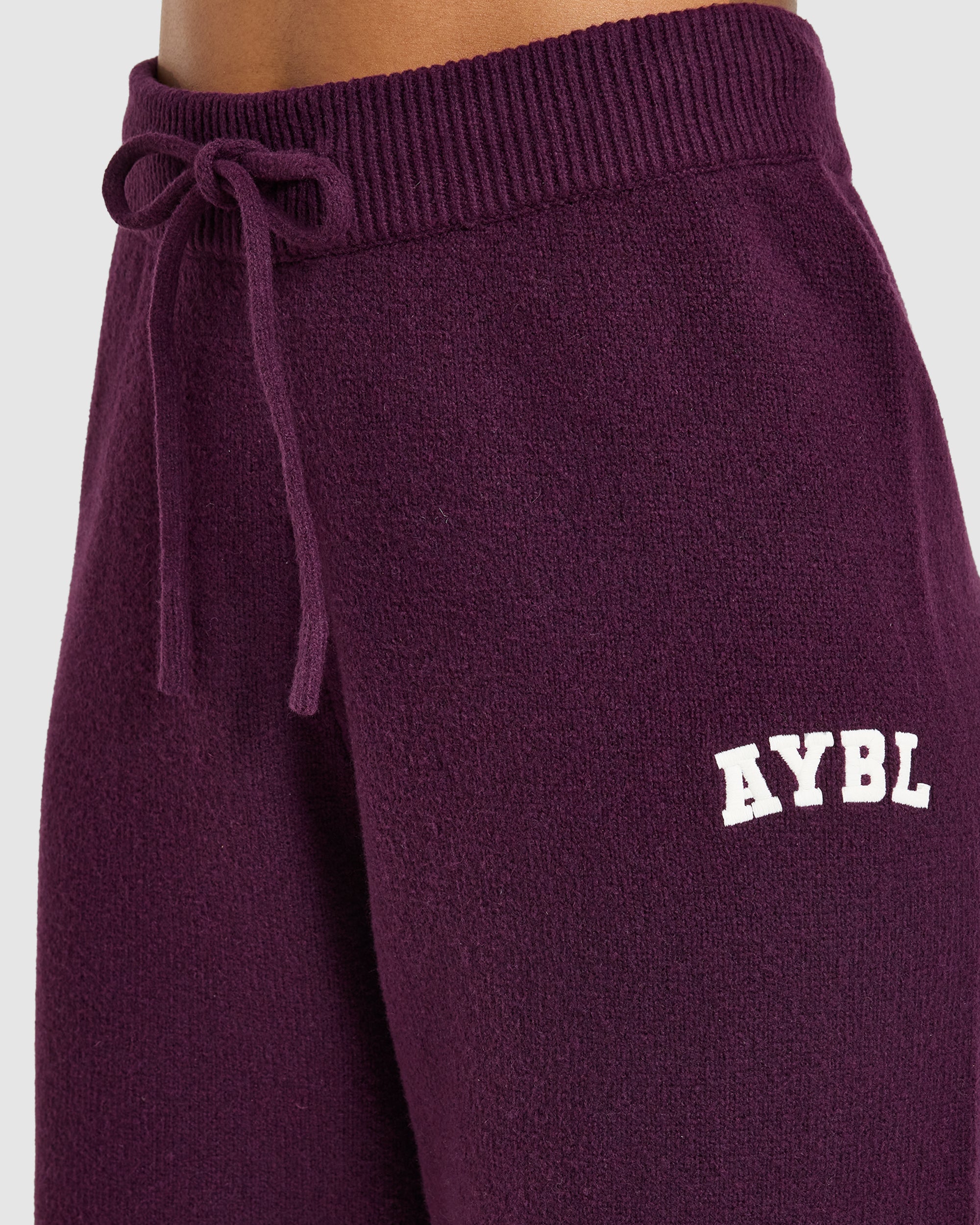 Varsity Oversized Knitted Joggers - Plum