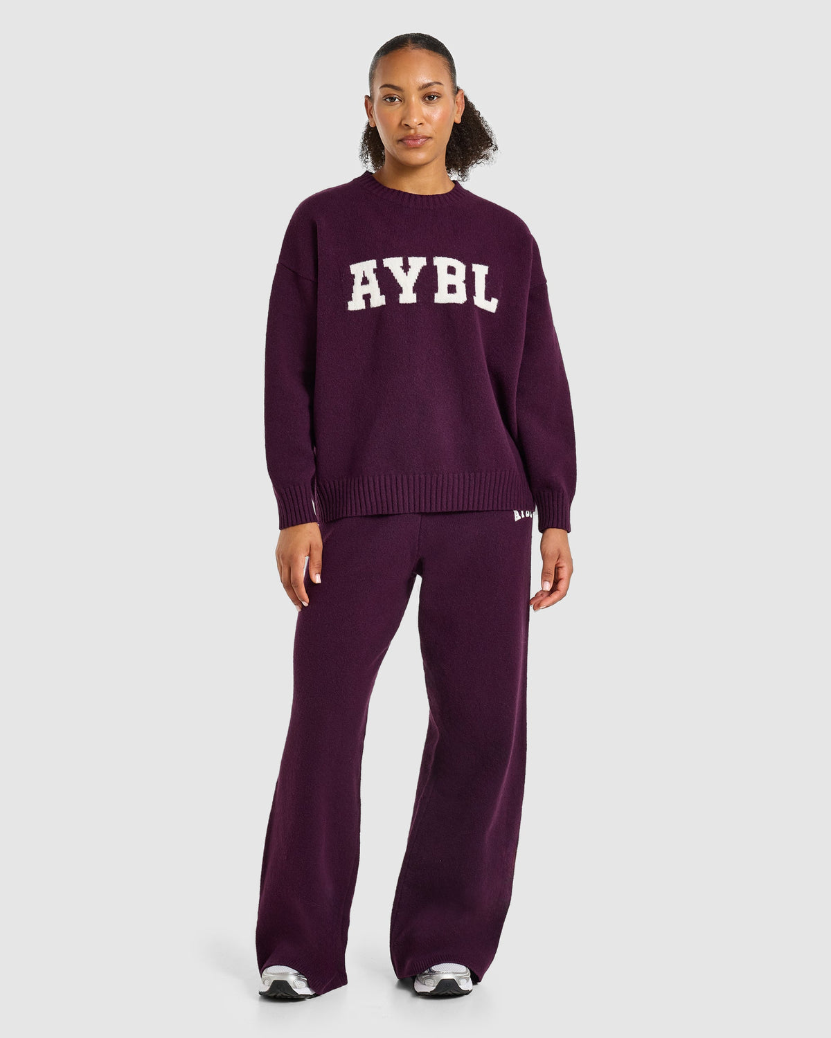 Varsity Oversized Knitted Sweater - Plum